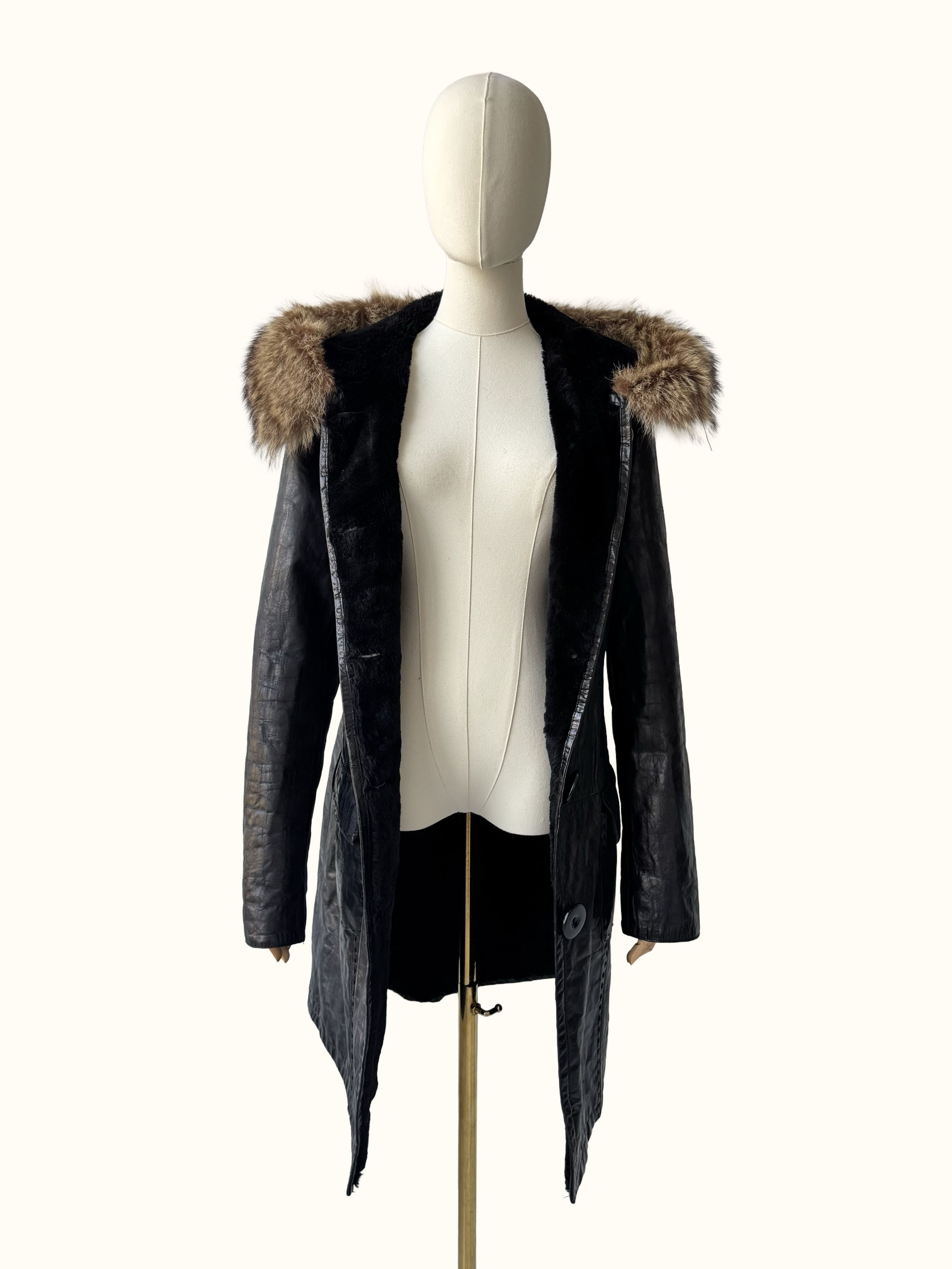 Vintage Vintage Real Sheepskin Hooded Coat (B550) Size L / US 10 / IT 46 - 4 Thumbnail