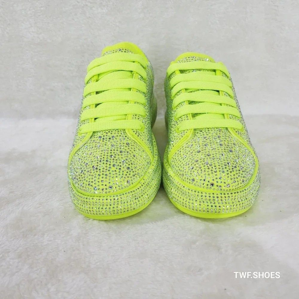Other Dazzle Cush Bright Neon Yellow Rhinestone Platform Sneakers Size US 11 / IT 41 - 3 Thumbnail