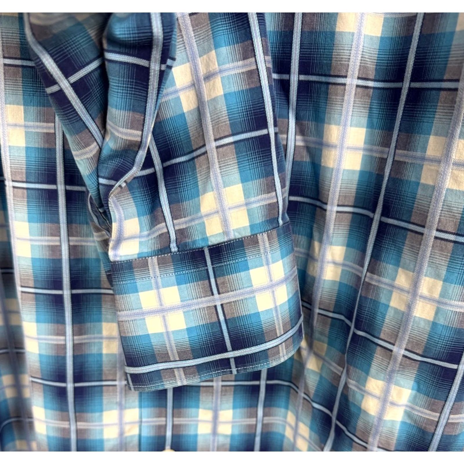 BUGATCHI VINTAGE Bugatchi Uomo Shaped Fit Shirt Button Up Mens XXL Flip Cuff Blue Plaid L/S Party Size US XXL / EU 58 / 5 - 4 Thumbnail