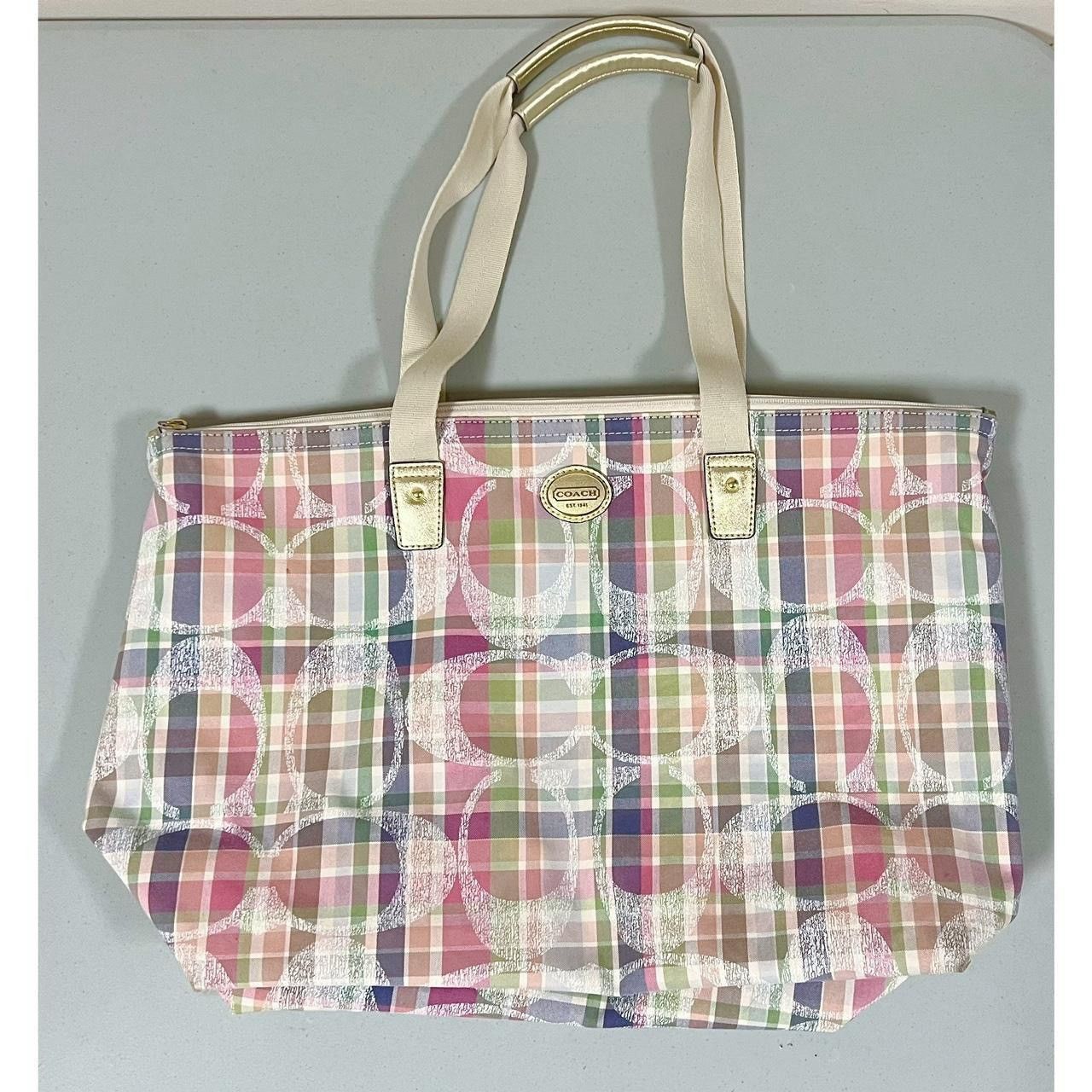 Coach Pink Plaid Zipper Tote Bag Purse Handbag Pocketbook 🩷✨