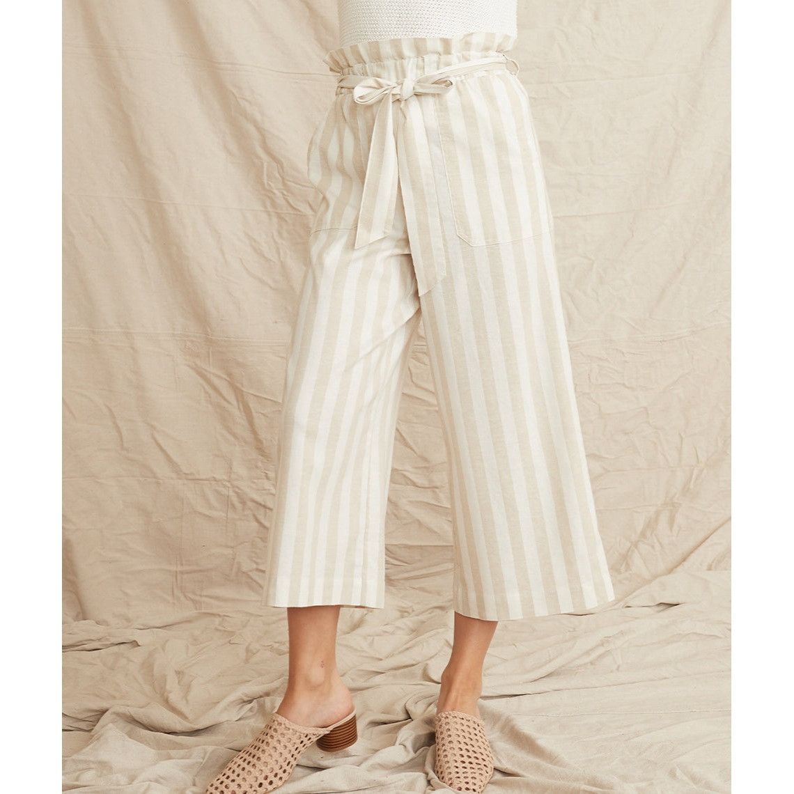 Marine Layer Marine Layer Caroline Pant Tan/White Stripe Small Wide Leg C Size 28" / US 6 / IT 42 - 6 Thumbnail