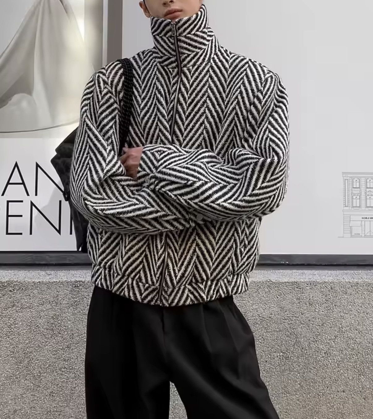 Other Casual Streetwear Striped Black White Zip Up Woolen Jacket Size US M / EU 48-50 / 2 - 6 Thumbnail