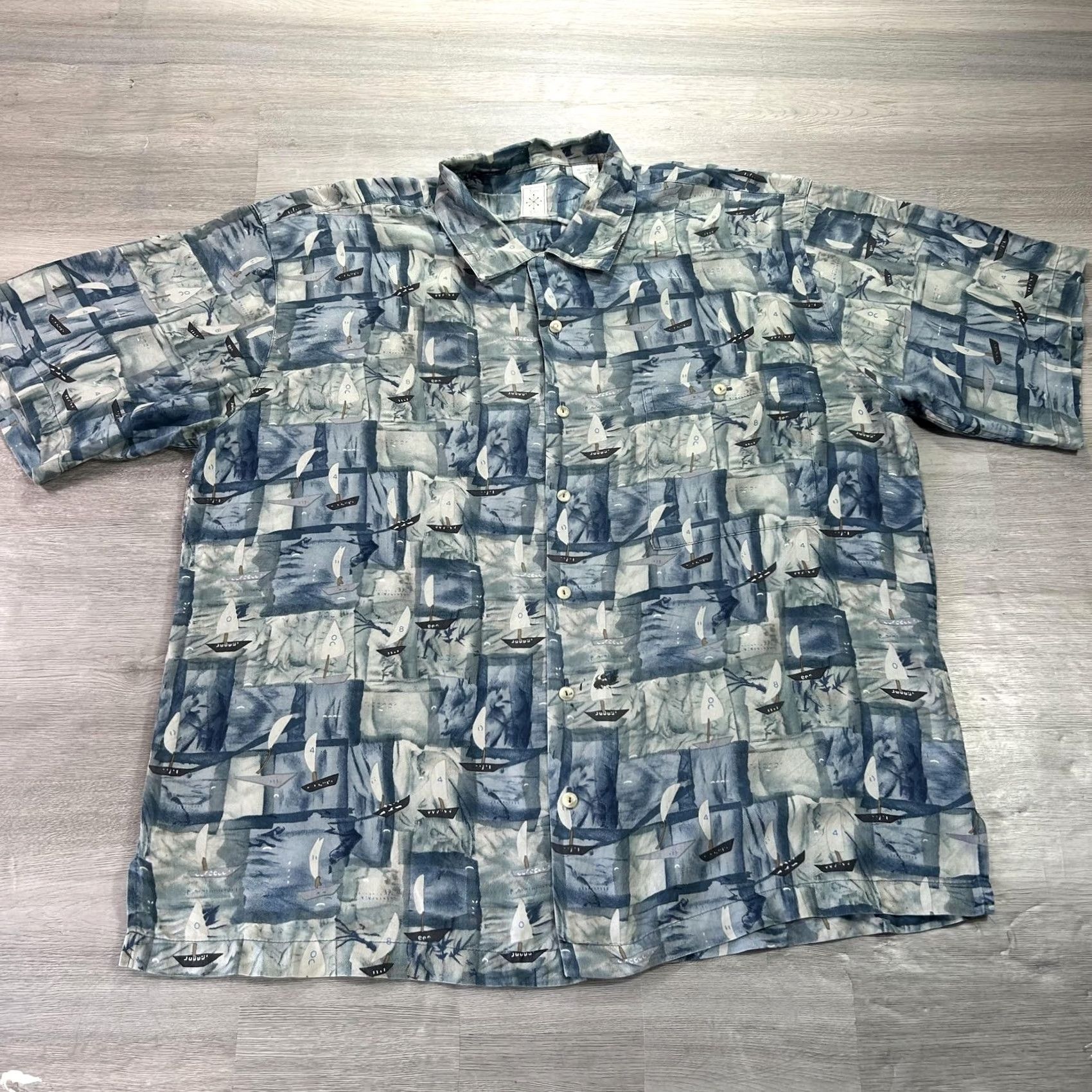 Nautica Burma Bibas Shirt Mens Large Blue Sailboat Nautical Silk Short Sleeve Button Up Size US L / EU 52-54 / 3 - 2 Thumbnail