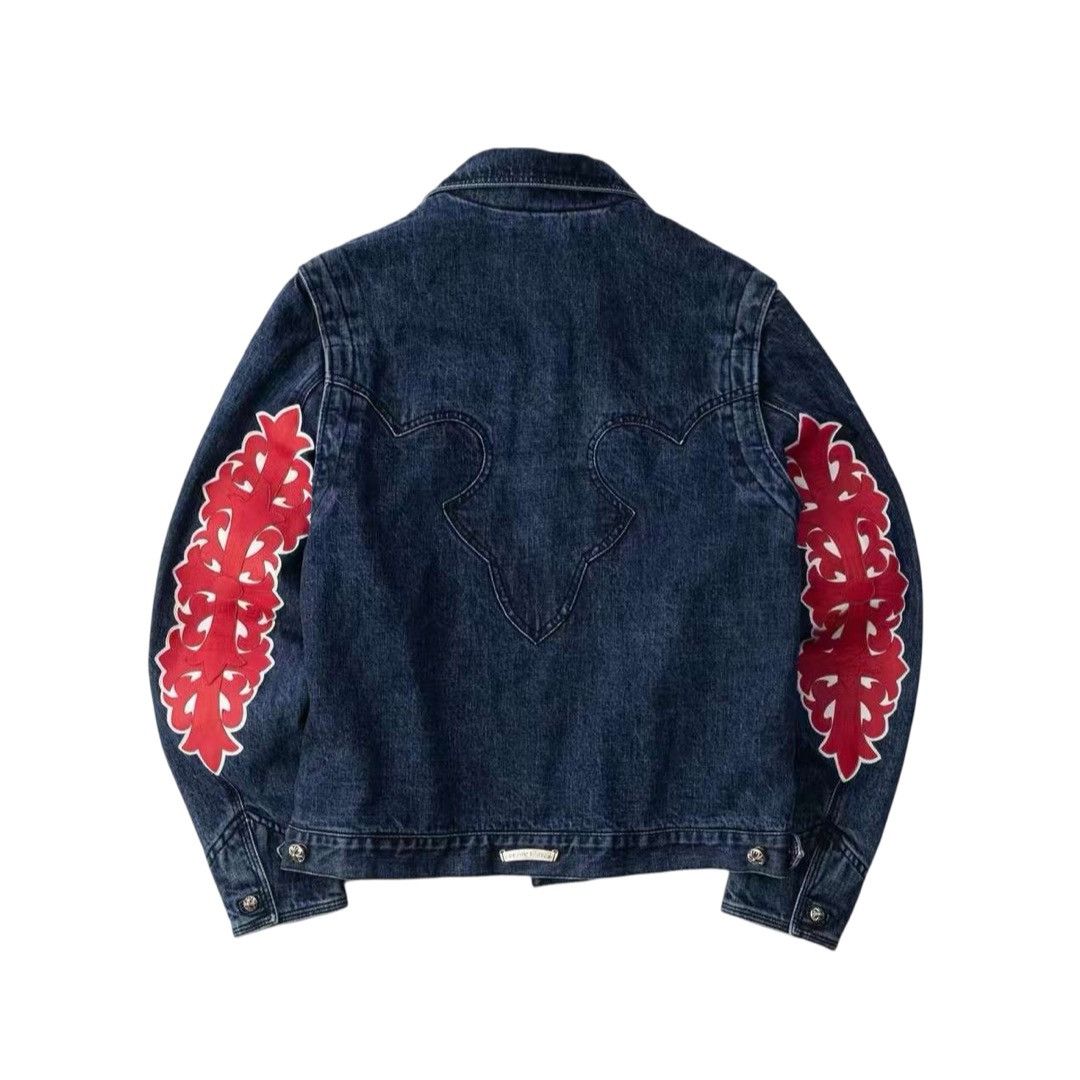 Chrome Hearts Leather fleur floral cross sleeve denim jacket Size US L / EU 52-54 / 3 - 1 Thumbnail