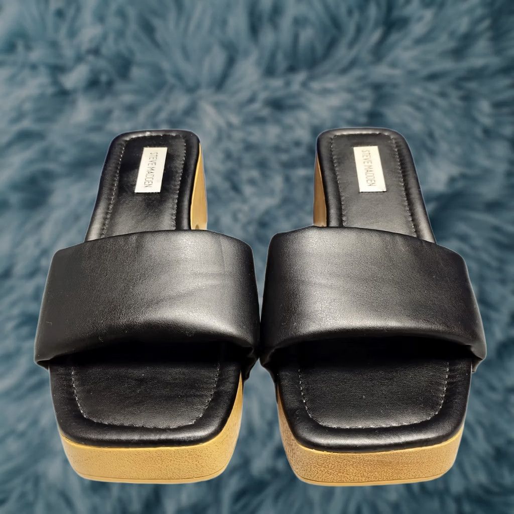 Steve Madden Steve Madden Chana Woody Platform Slide Sandals Womens US 9 Black & Brown Open Toe - Size 9 Womens, Slide, Casual, Summer, 2-2.9in, Block Heel Size US 9 / IT 39 - 1 Thumbnail