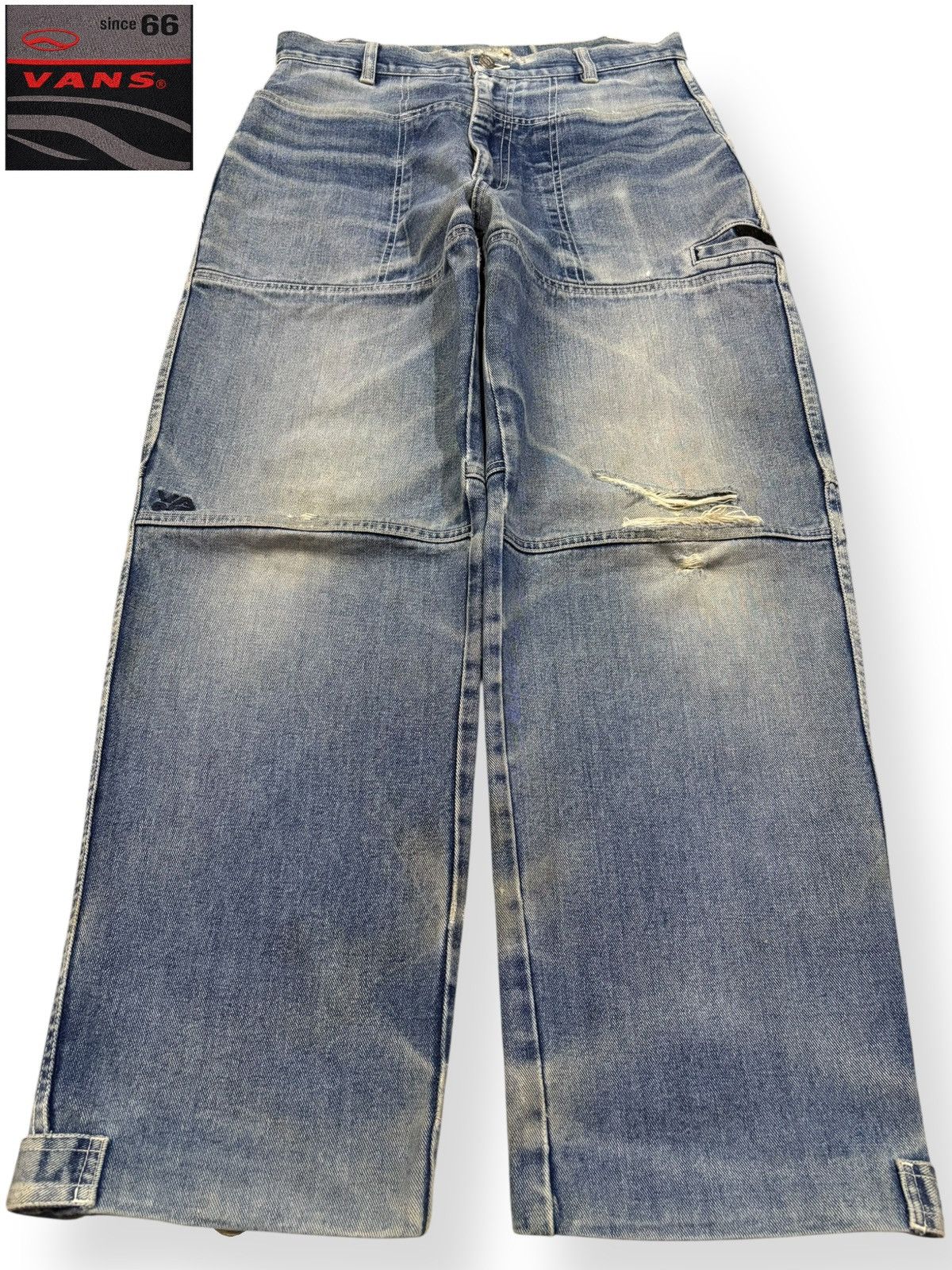 Vans Vintage Y2K Vans Double Knee Style Baggy Distressed Jeans Size US 30 / EU 46 - 1 Thumbnail