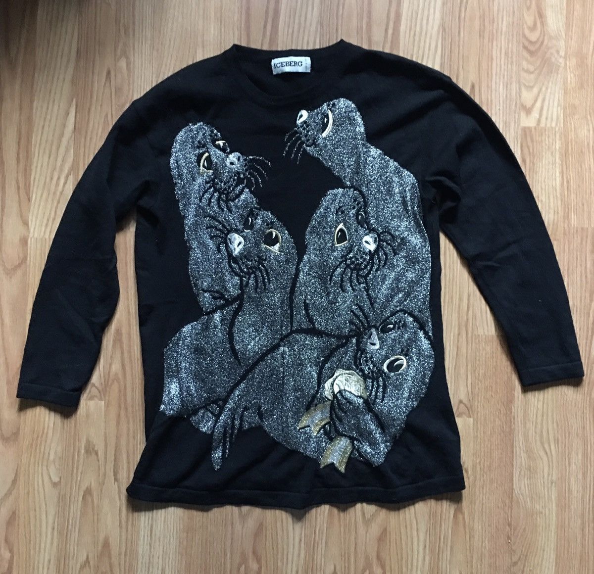 image of Iceberg Vintage 1991 Gilmar Seals Pullover Sweater It42 in Black, Women's (Size Medium)