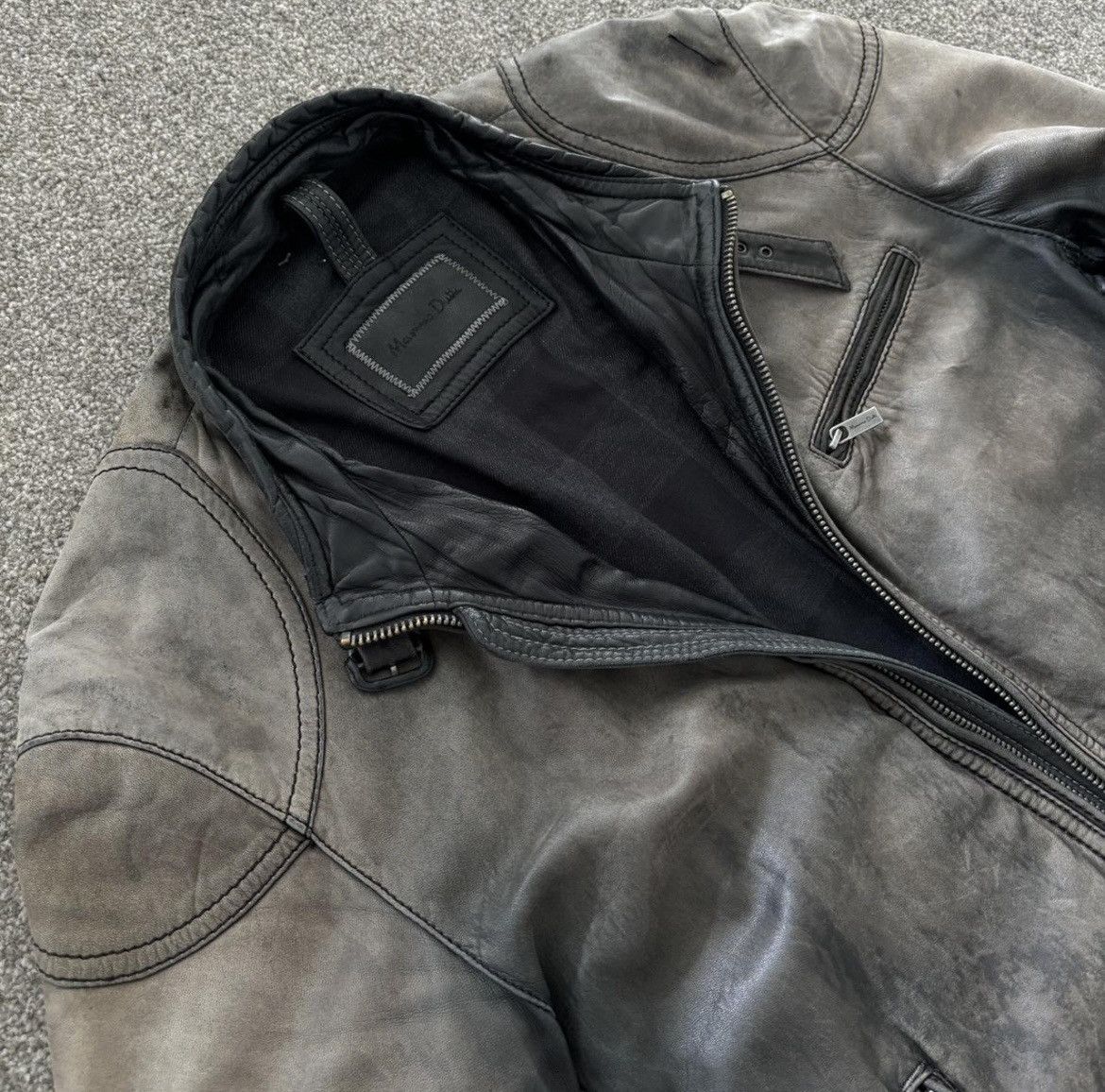 Designer × Massimo Dutti × Vintage Massimo Dutti Grey Washed Leather Jacket Size US M / EU 48-50 / 2 - 2 Thumbnail
