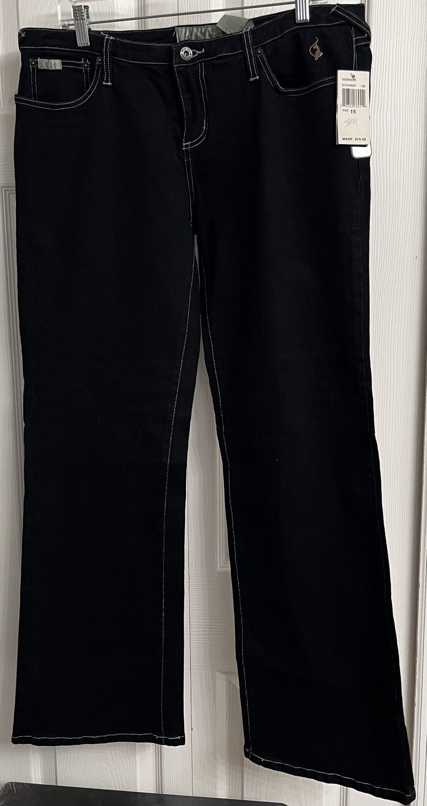 Vintage Baby Phat Black Silver Thread Sz 15 Jeans W/Rhinestone Pkts Size 38" / US 16 / IT 52 - 1 Thumbnail