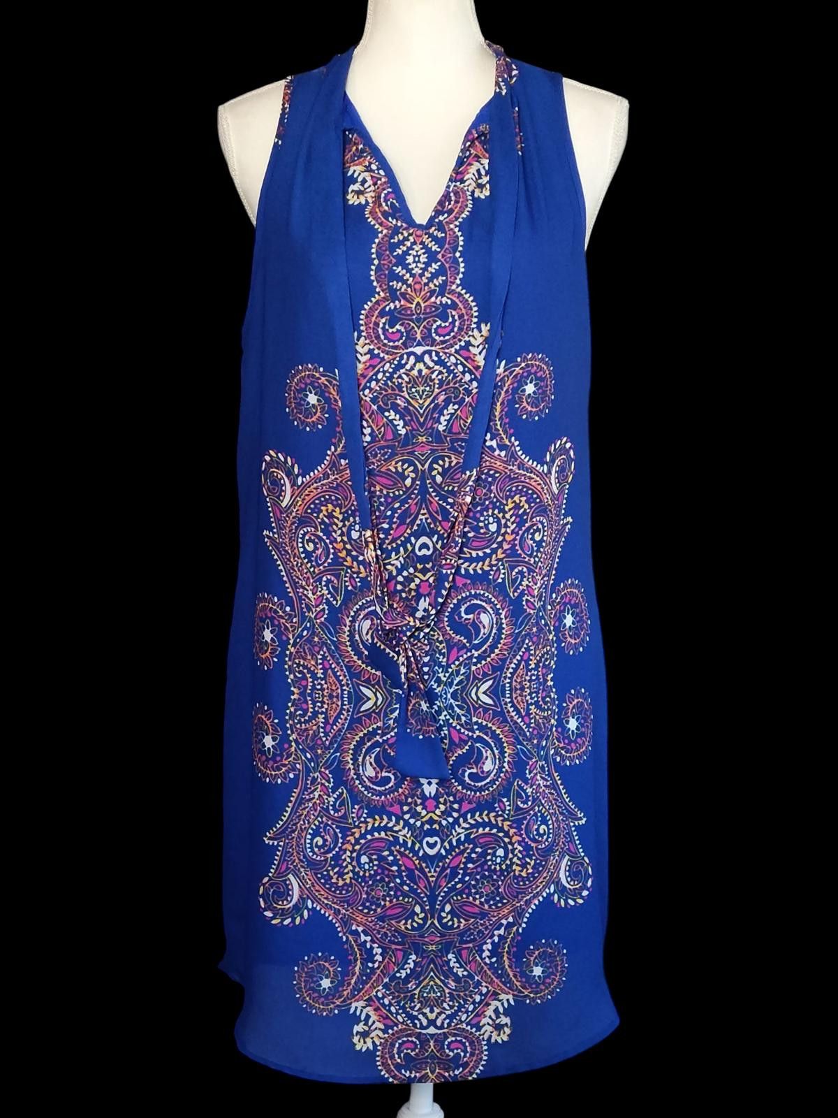 Other Allison Joy Blue Sleeveless Midi Dress w/Intricate Pattern Size M / US 6-8 / IT 42-44 - 3 Thumbnail