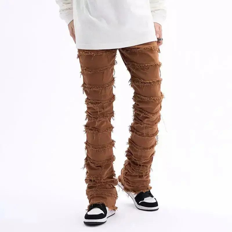 Japanese Brand Black Striped Tassel Frayed Straight Baggy Jeans Pants Size US 32 / EU 48 - 1 Thumbnail
