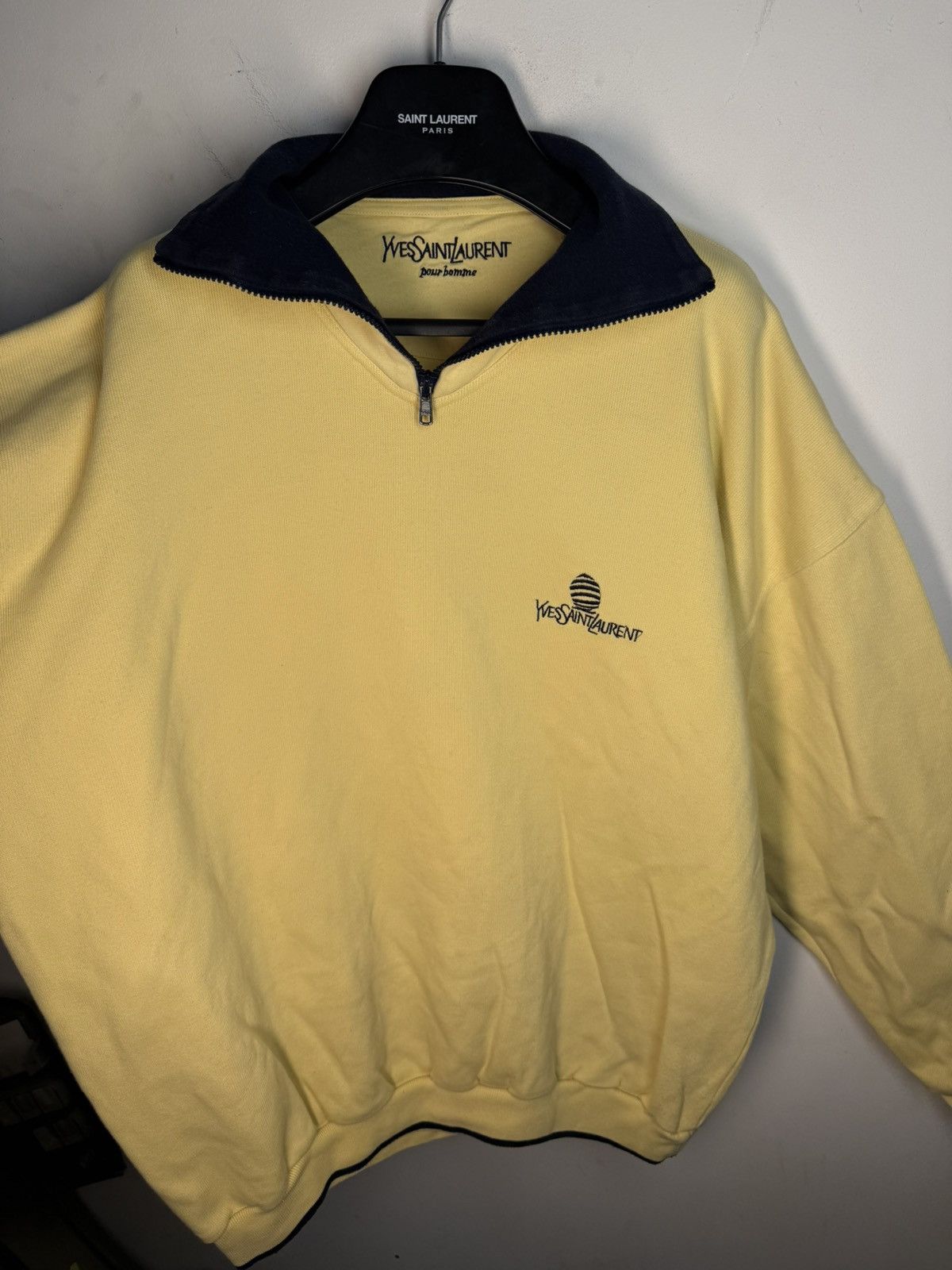 90s Yellow YSL Sweatshirt 1/4 Quarter Zip Vintage Old Money