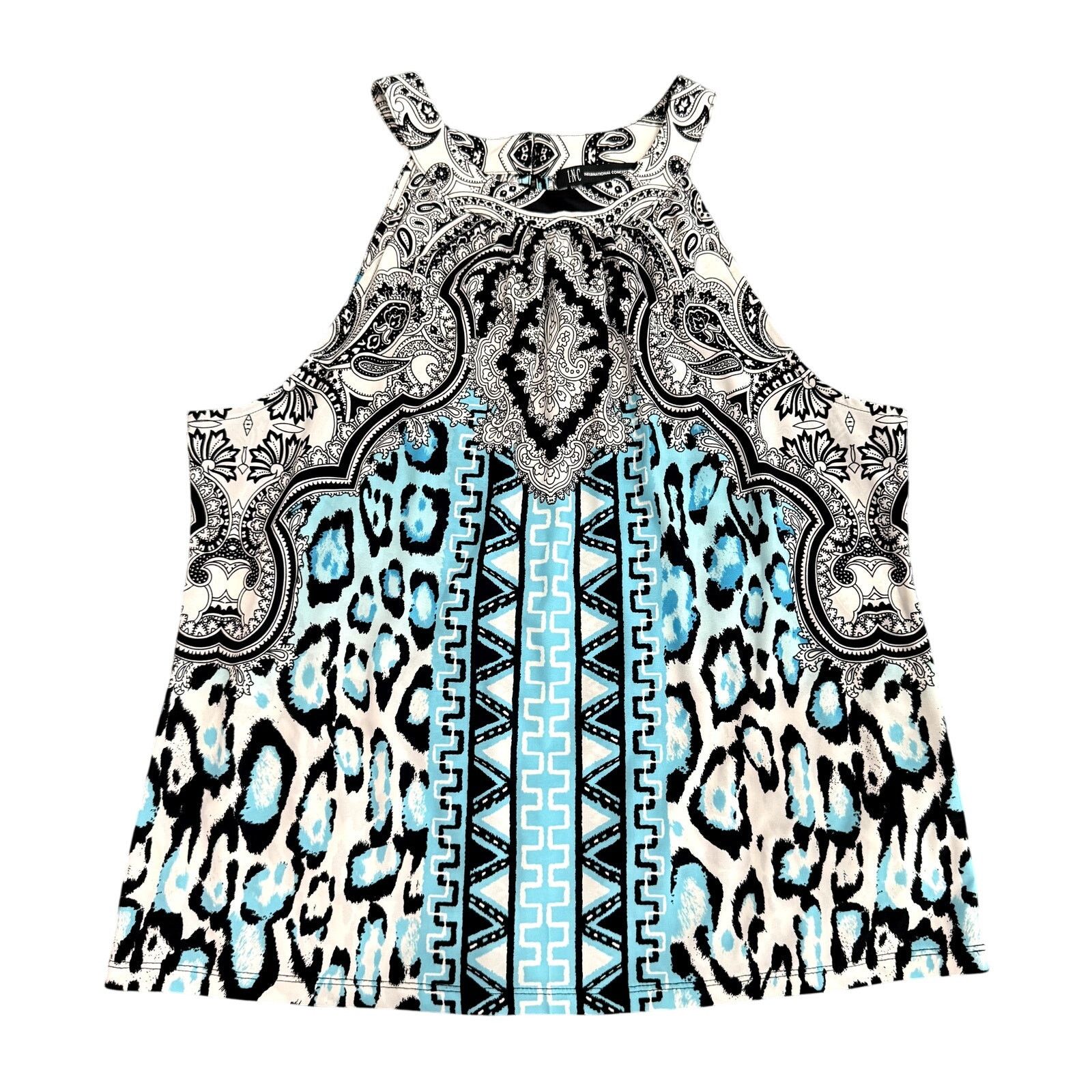 I.N.C INC Petite Halter Neck Printed Blouse in Blue/White, Size PL Size L / US 10 / IT 46 - 1 Thumbnail