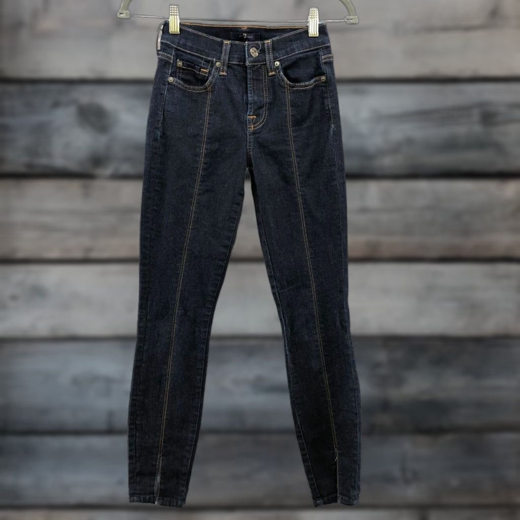 7 For All Mankind VINTAGE? No — 7 For All Mankind Gwenevere Ankle Skinny Jean Blue Dark Wash Womens 23 Slim Denim Zip Fly Inseam 26 Size 40" / US 18 - 1 Thumbnail