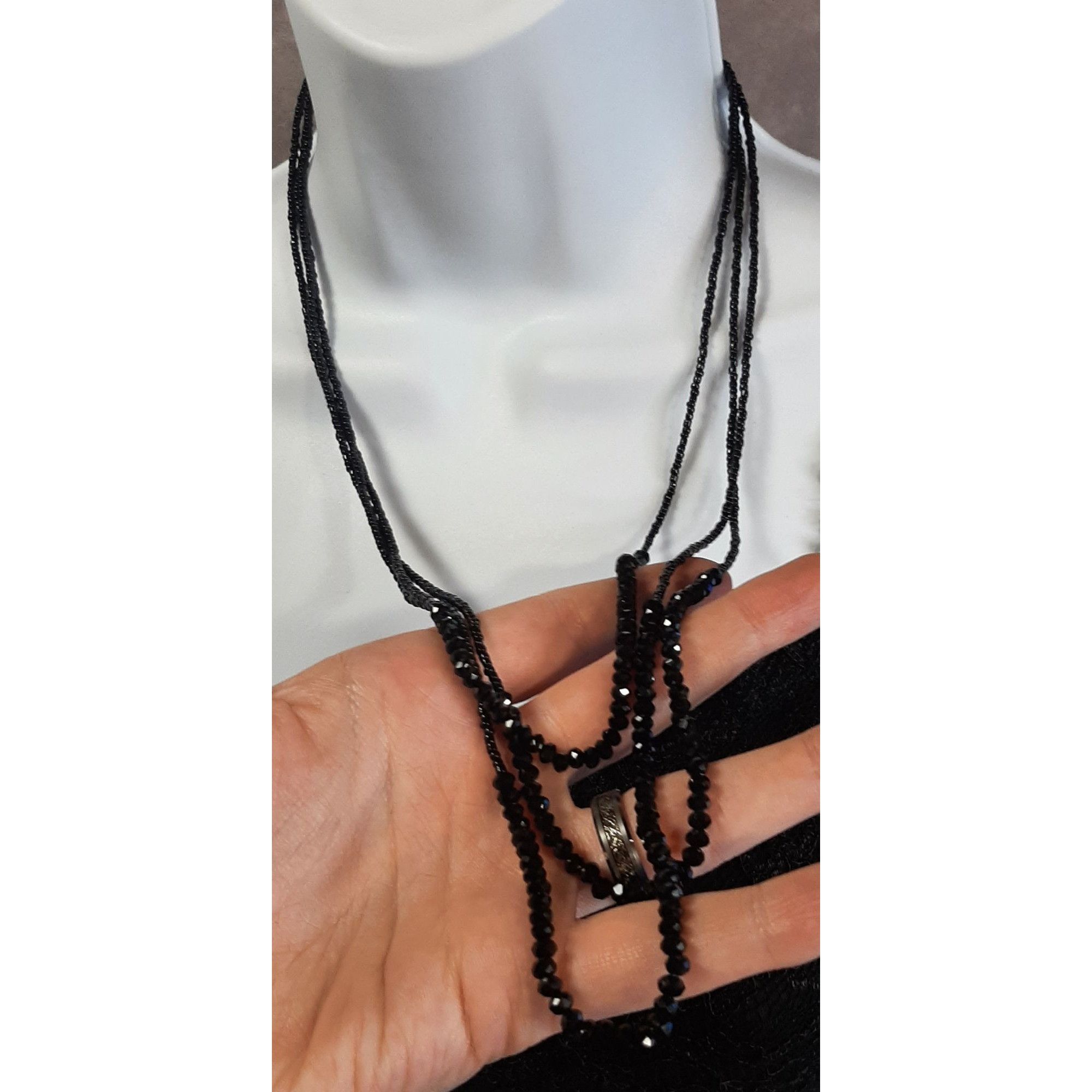 Other Gothic Black Beaded Multi-Strand Necklace With Faceted Glass Size ONE SIZE - 5 Thumbnail