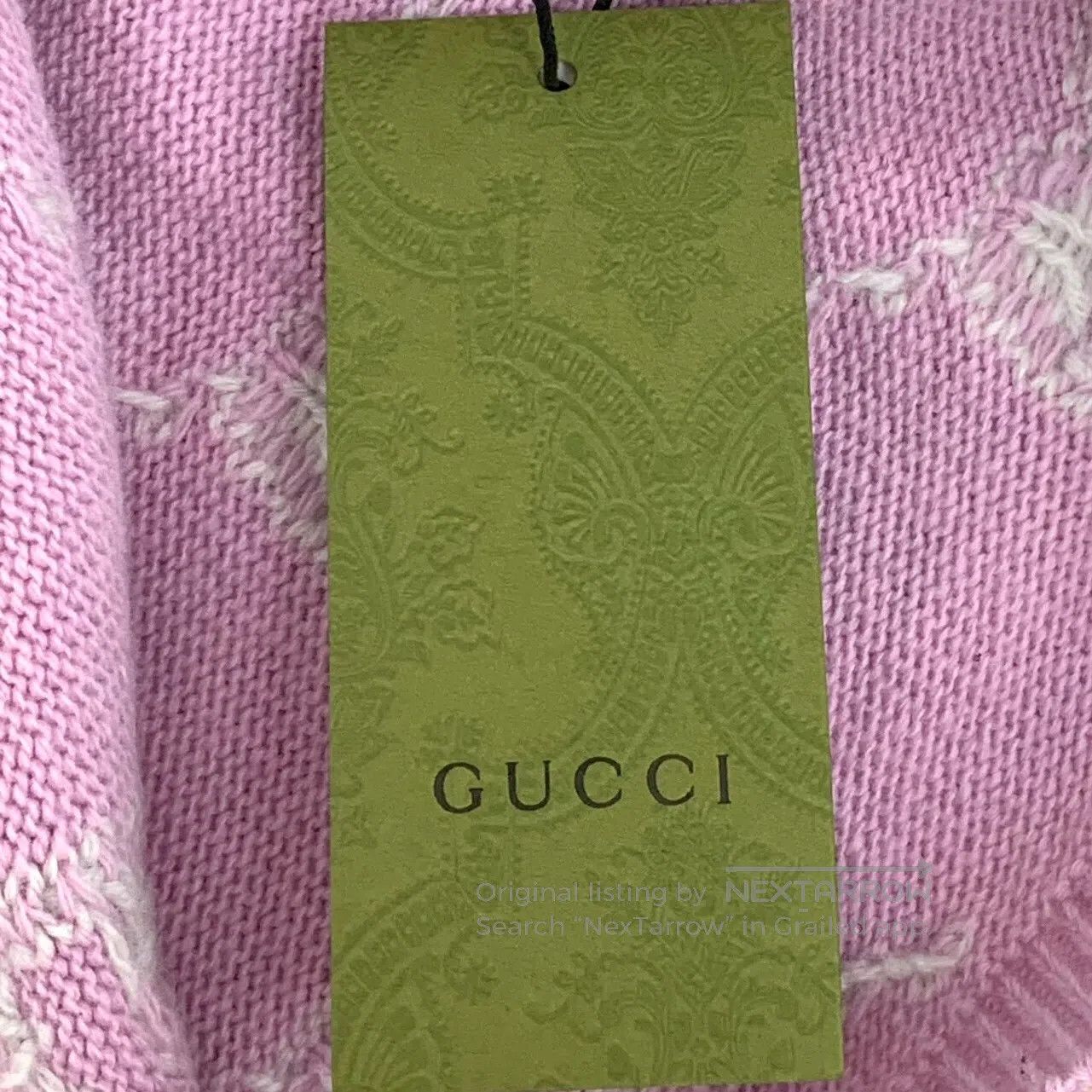 Gucci Guicci Pink Logo Jacquard Full Print Wool Crew Neck Short Size XS / US 0-2 / IT 36-38 - 7 Thumbnail