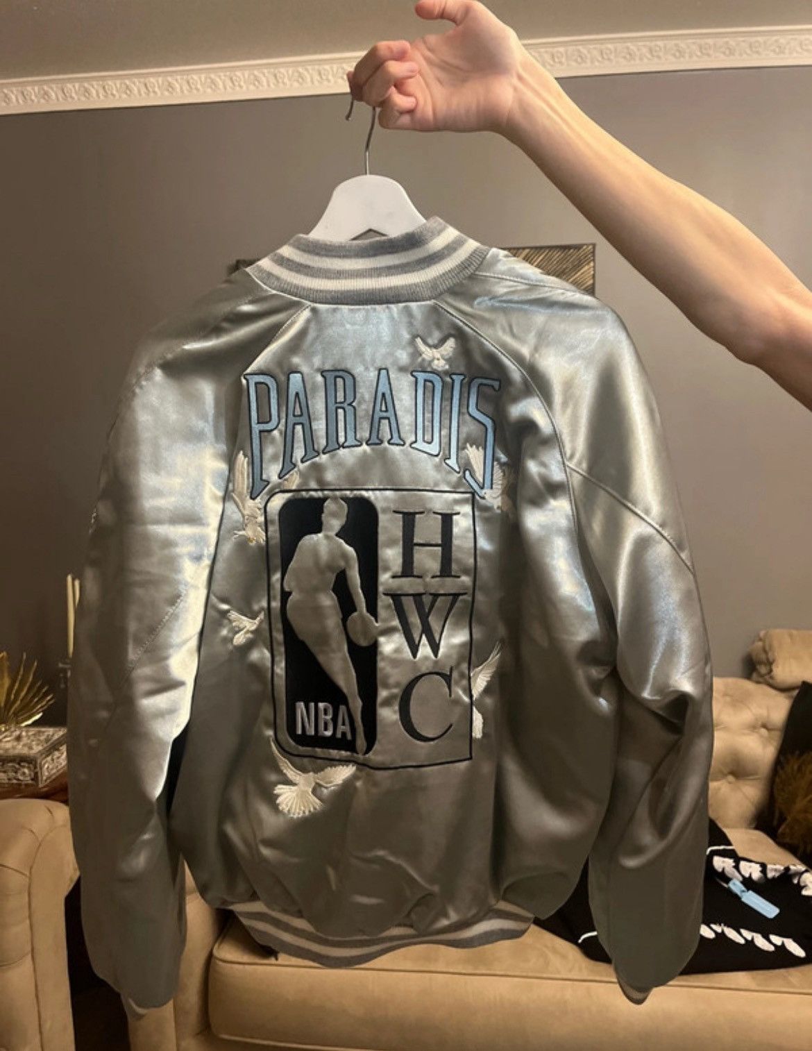 3.PARADIS 3.PARADIS x NBA Silver Varsity Jacket – Luxury Streetwear Size 36R - 6 Thumbnail