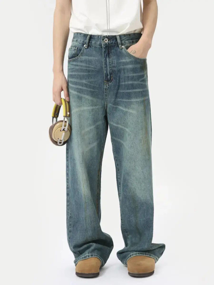 Japanese Brand Retro loose washed straight leg jeans Size US 32 / EU 48 - 4 Thumbnail