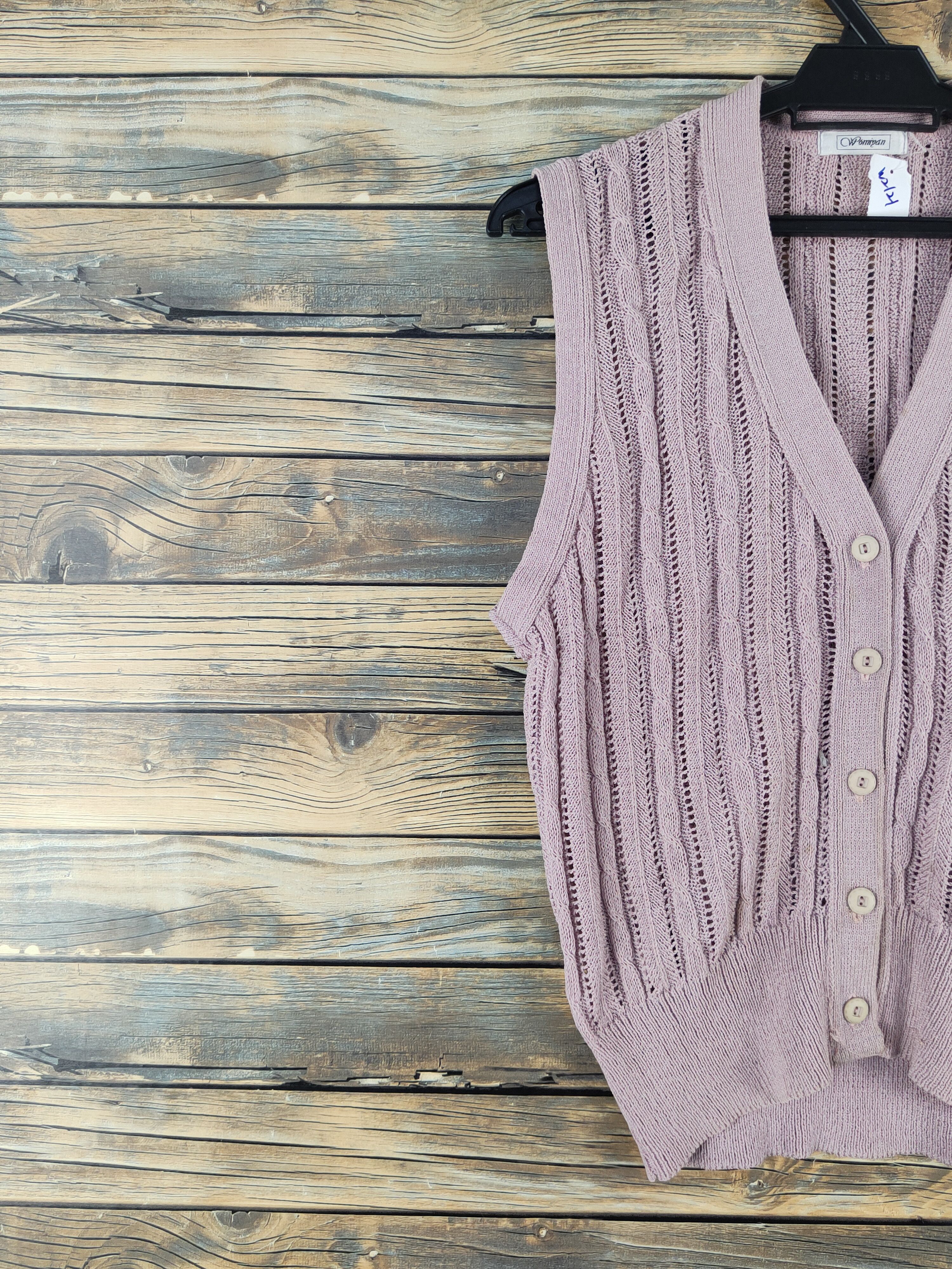 Homespun Knitwear Womiyan Pink Crochet Knitwear Vests #W2121 Size S / US 4 / IT 40 - 3 Thumbnail
