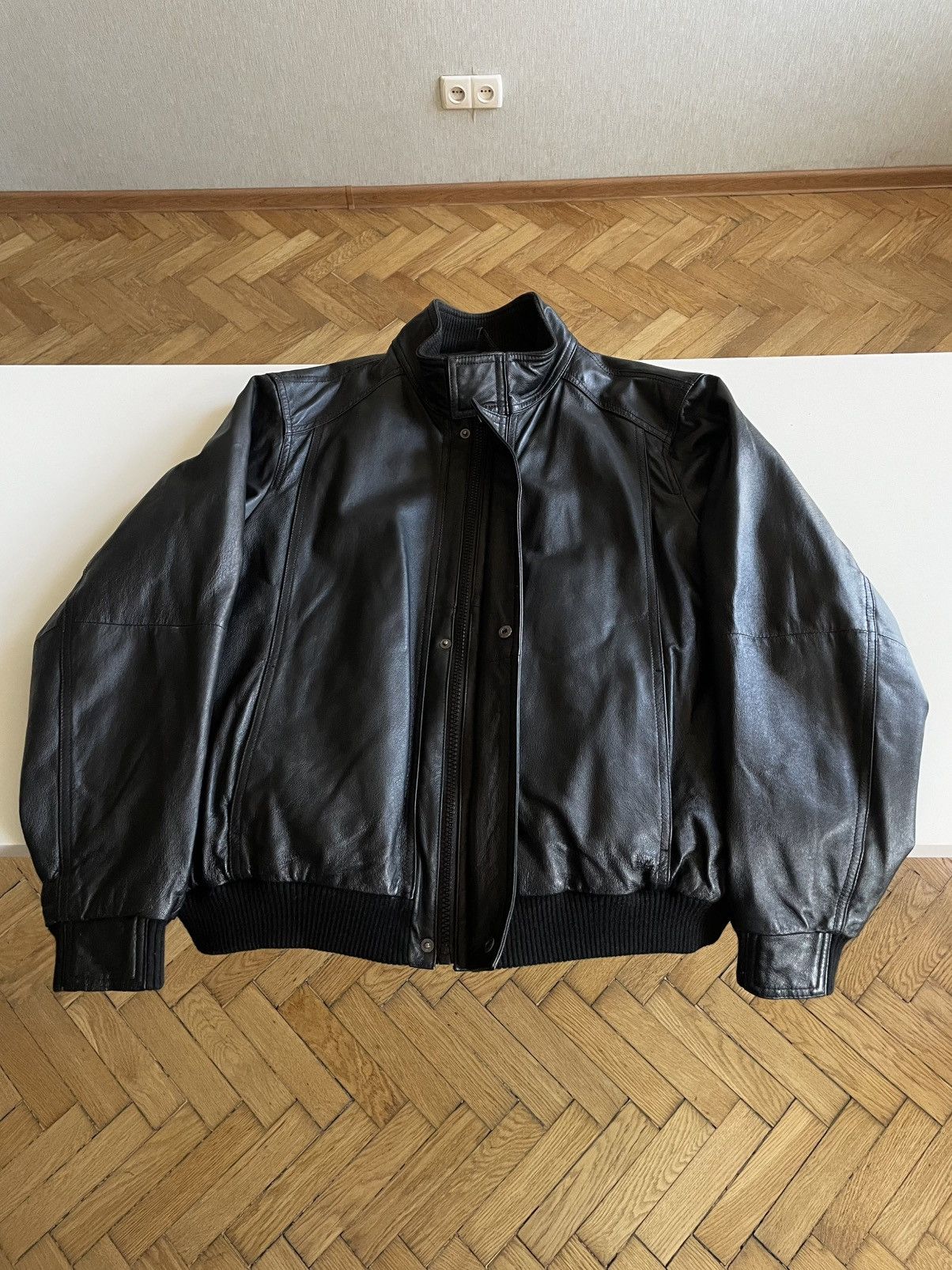 Marks & Spencer Black Leather Bomber / A Jacket Size US XL / EU 56 / 4 - 3 Thumbnail