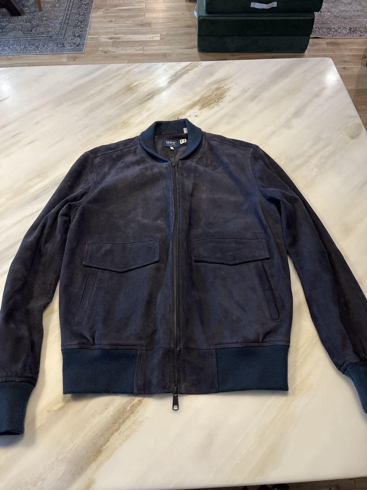 image of Levis x Levis Made Crafted Levi Made Crafted Navy Suede Bomber in Blue, Men's (Size Small)