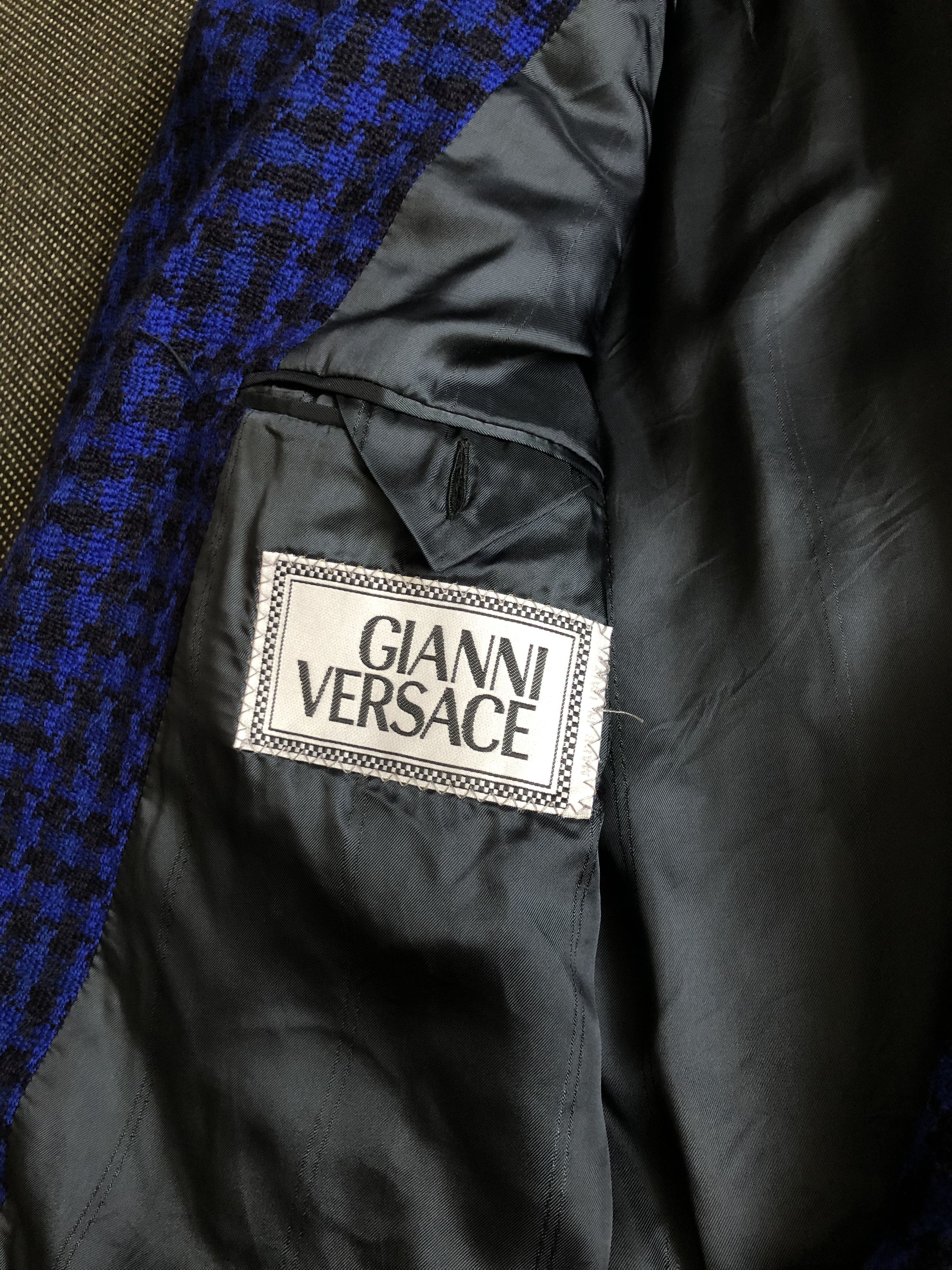 Versace × Vintage 90’S GIANNI VERSACE BLACK & COBALT WOOL CASHMERE COAT Size US L / EU 52-54 / 3 - 7 Thumbnail