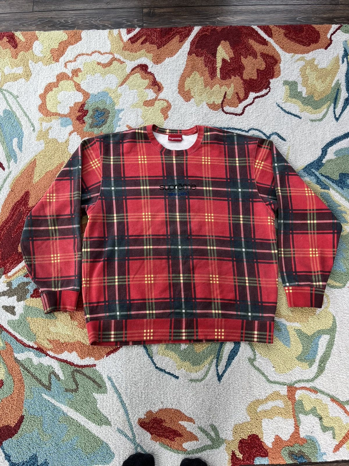 Supreme Supreme Plaid Crewneck SS21 Red | Grailed