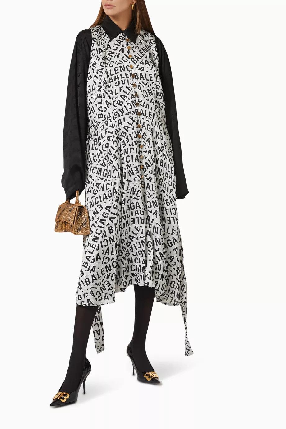 Balenciaga o1y0625 Sleeveless Midi Dress in Light Gray/Black Size L / US 10 / IT 46 - 4 Thumbnail