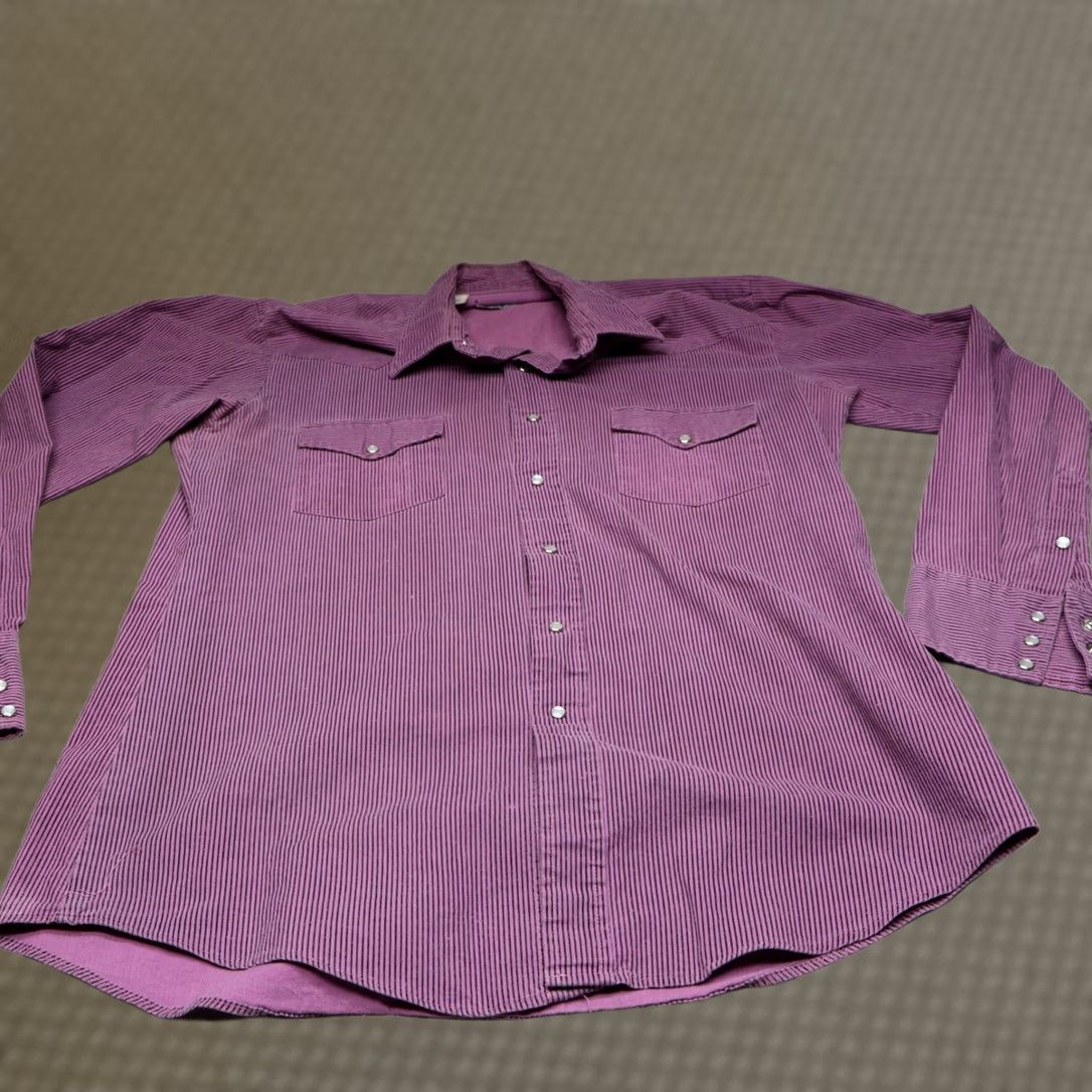 Armani VTG Karman Western Shirt Mens Large Purple Striped Pearl Snap Silver Collection Size US L / EU 52-54 / 3 - 1 Thumbnail
