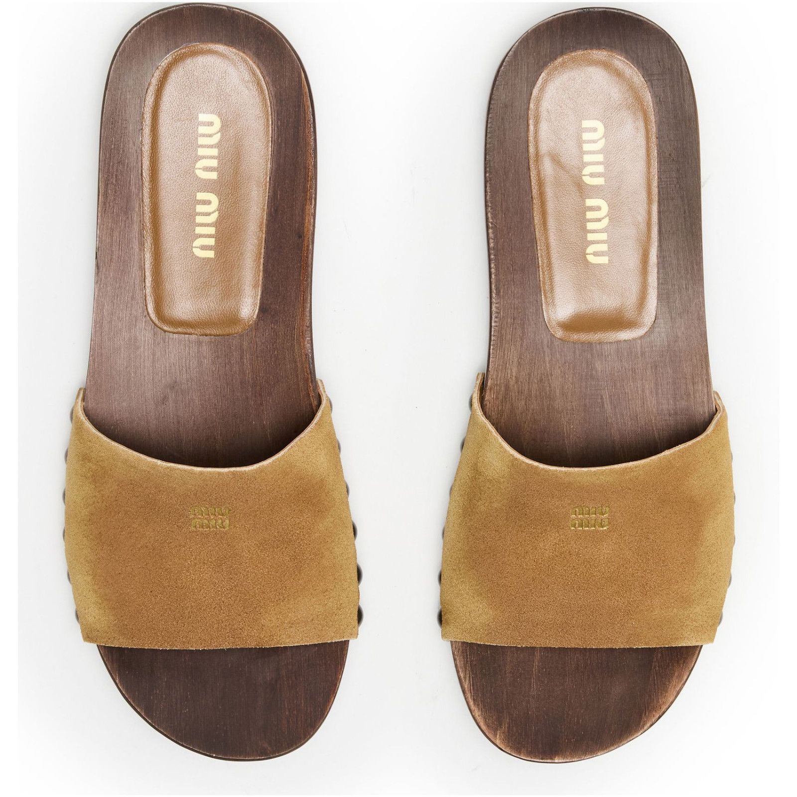 MIU MIU Beige Suede Clogs New )