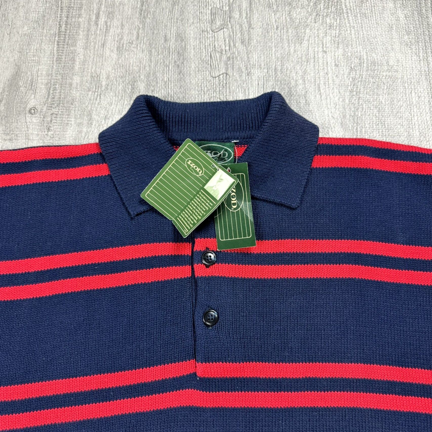 Izod VINTAGE IZOD 80s RUGBY Cotton Striped Collared Sweater Men's Medium Navy Red All Seasons Size US M / EU 48-50 / 2 - 2 Thumbnail