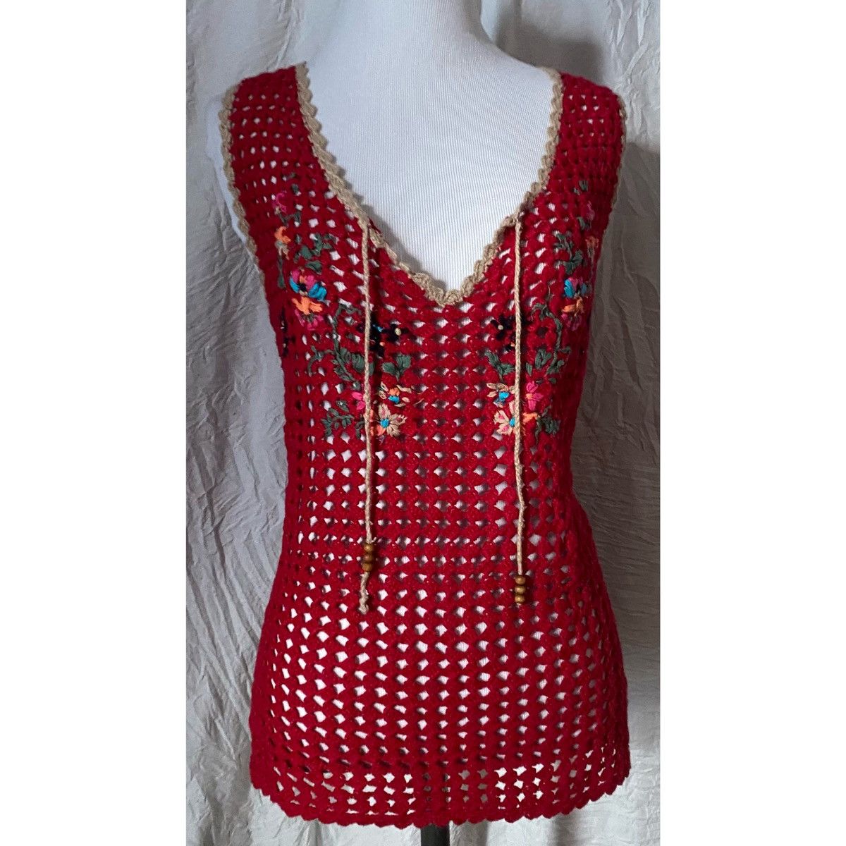 Handmade × Vintage VTG, Handmade, Open Knit, Embroidered Tank Top Size L / US 10 / IT 46 - 4 Thumbnail