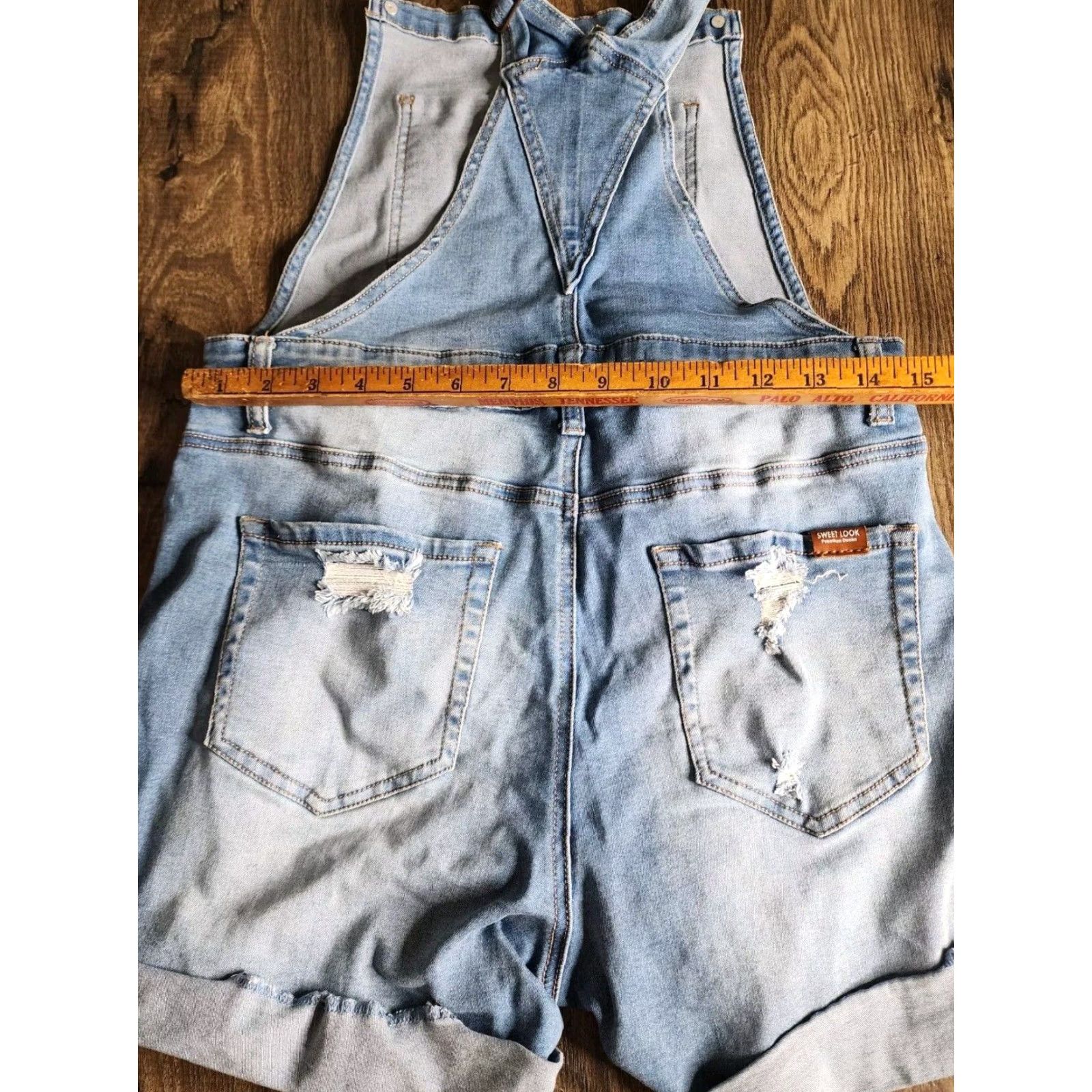 Vintage Juniors 5 SWEET LOOK Distressed Denim Shorts Overalls Shortalls Denim Blue Cotton Blend Jeans Shorts Distressed 5 Denim Sweet Look Size 27" / US 4 / IT 40 - 5 Thumbnail
