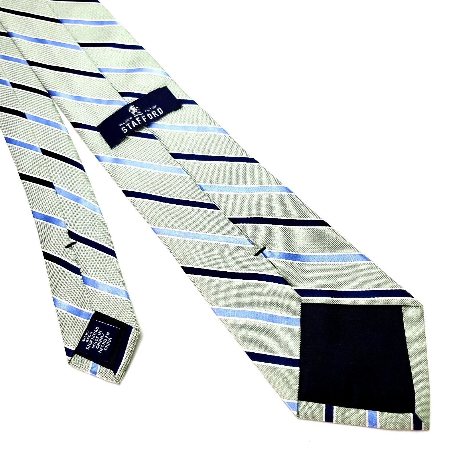 Stafford Stafford Silk Tie Woven Green Blue Striped Size ONE SIZE - 3 Thumbnail