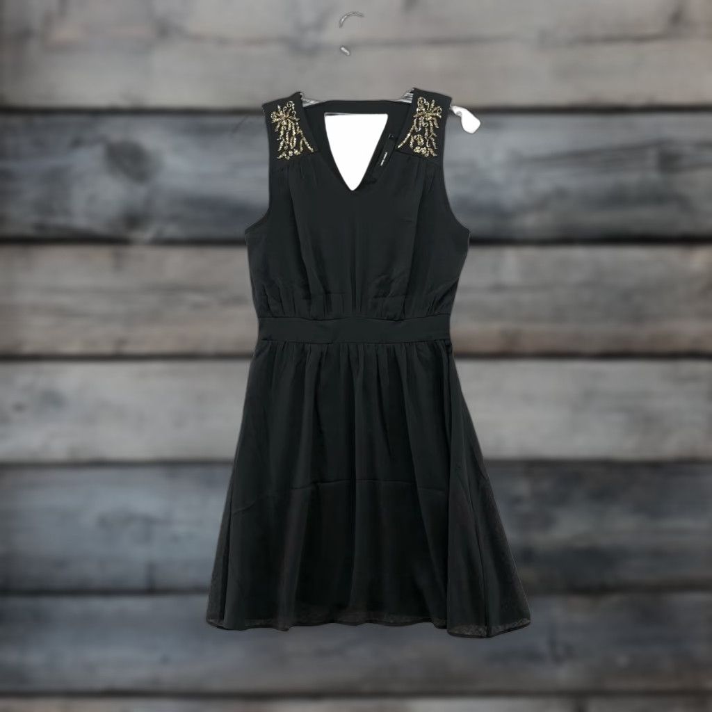 Vintage Vero Moda Cocktail Dress Womens S Cut Out Back Sequin Shoulders A-line Dress Short Black Sleeveless Party/Cocktail Formal 90s? Size S / US 4 / IT 40 - 1 Thumbnail