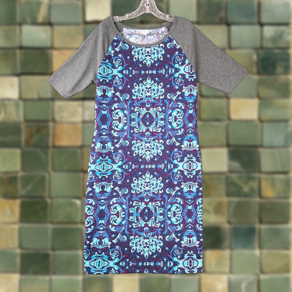 Vintage LULAROE Women's Floral Maxi Dress Blue Knee-Length Short Sleeve Size L Size 36" / US 14 / IT 50 - 1 Thumbnail