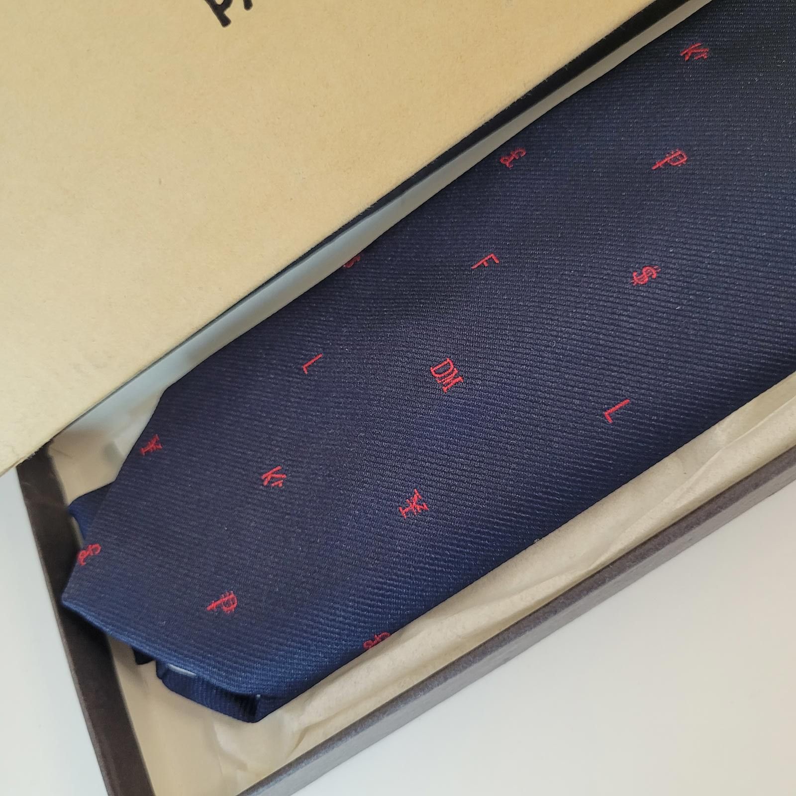 Pierre Cardin Pierre Cardin Silk Necktie Navy w/Red Currency Symbols & Box Size ONE SIZE - 3 Thumbnail