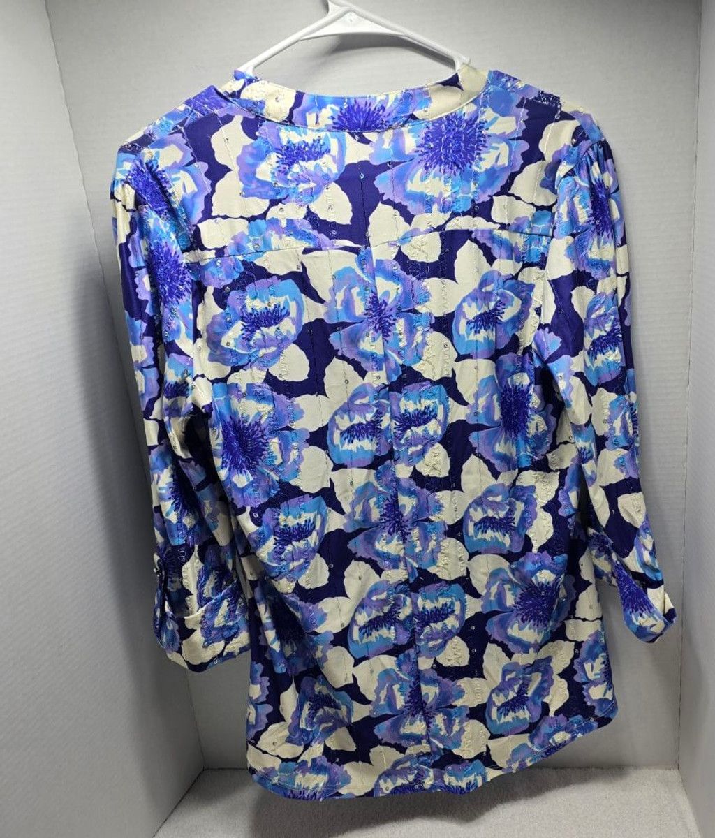 The Unbranded Brand Women's ava & grace Blue & White Floral Tunic Top S Size S / US 4 / IT 40 - 5 Thumbnail