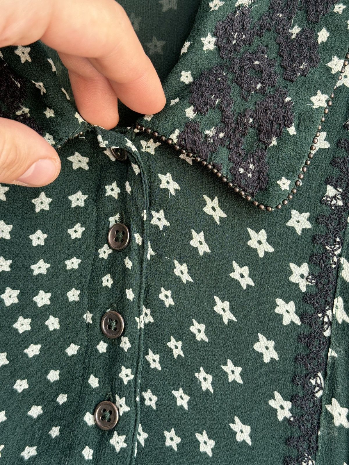 Other Brora Silk Star Print Embroidered Dress Dark Green Size L / US 10 / IT 46 - 7 Thumbnail