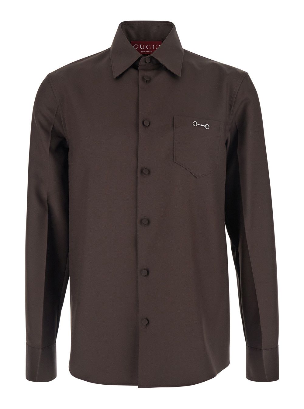 Gucci Brown Shirt with Classic Collar and Horsebit on the Front in Cotton Blend and Fabric Man Size US L / EU 52-54 / 3 - 1 Thumbnail