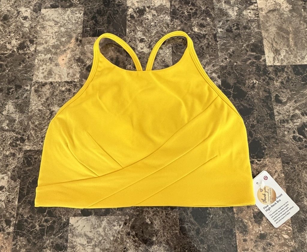 Lululemon LULULEMON FLOW Y WRAP FRONT HIGH NECK BRA MAIZE YELLOW Sz 4 Size ONE SIZE - 5 Thumbnail