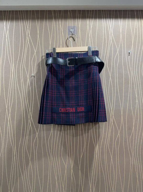 Dior Dior Women's Navy Wool Plaid Skirt 0089 Size 23" - 1 Thumbnail