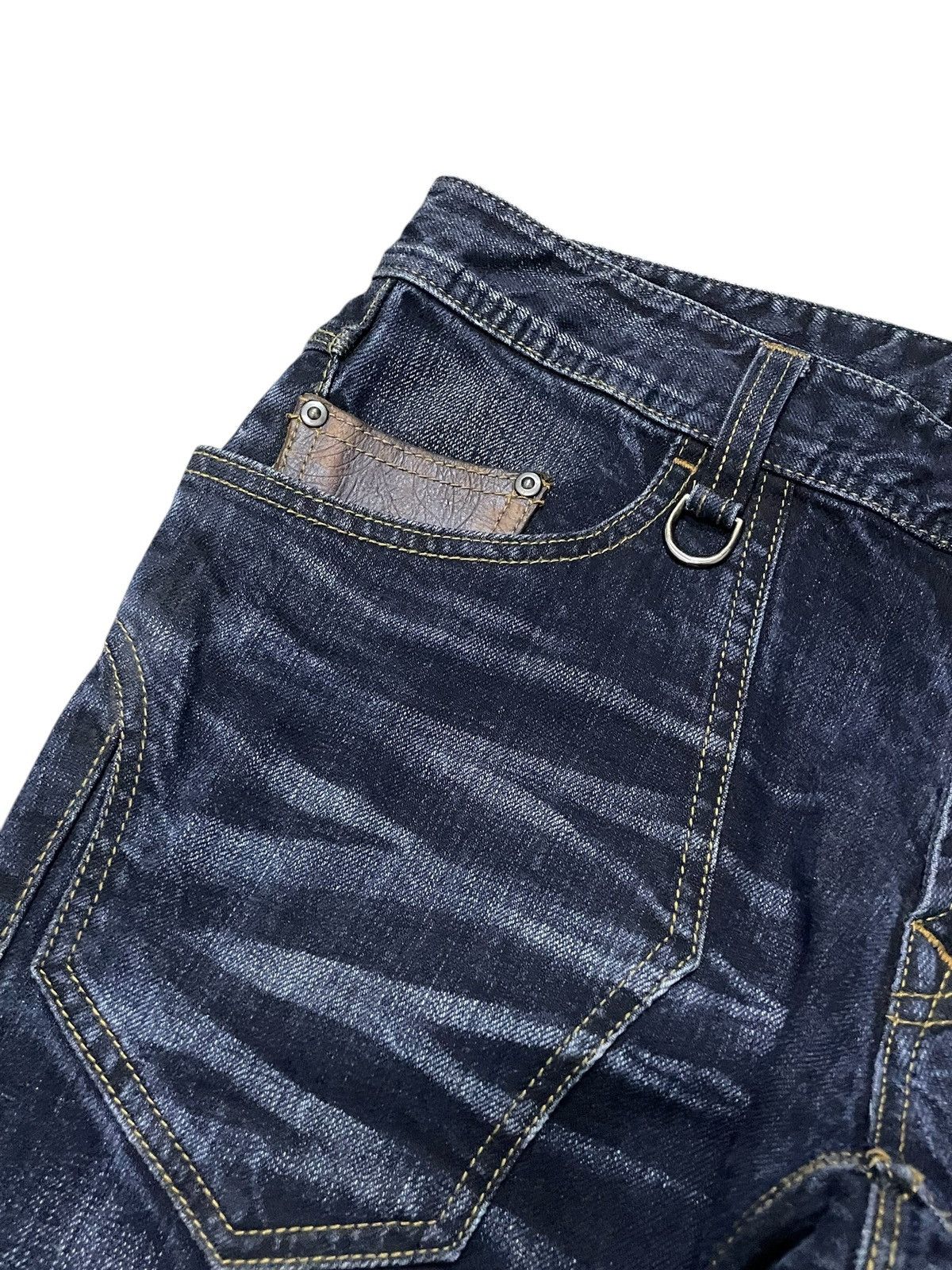 HIDEAWAYS × If Six Was Nine × Le Grande Bleu (L.G.B.) Hideaways Japan Leather Trimmed Pocket Whiskers Flare Jeans Size US 32 / EU 48 - 8 Thumbnail