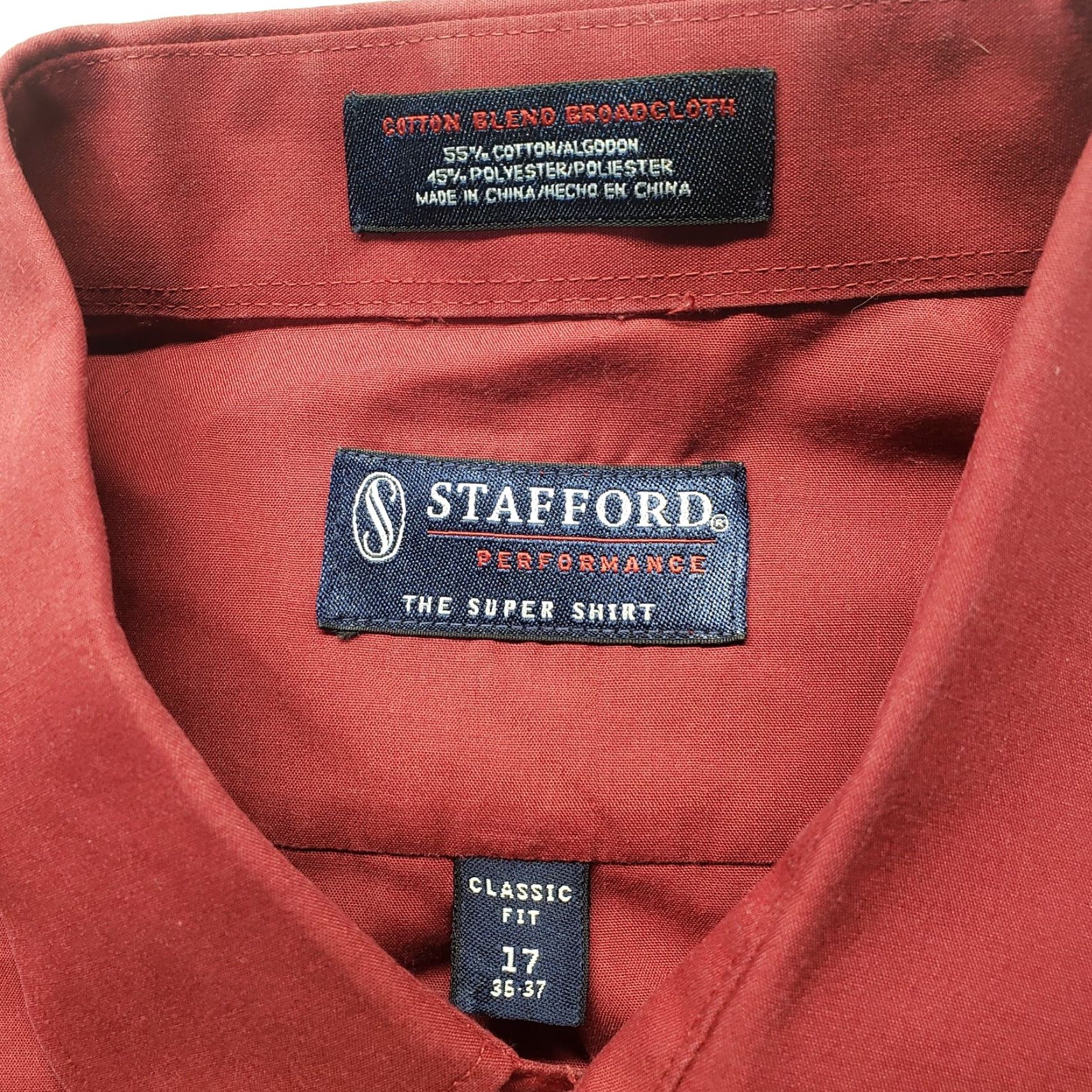 Stafford Stafford Dress Shirt Long Sleeve Red 17 Mens Button Up Solid Cotton Blend 55% Cotton 45% Polyester Regular Style Preppy Size US XL / EU 56 / 4 - 3 Thumbnail