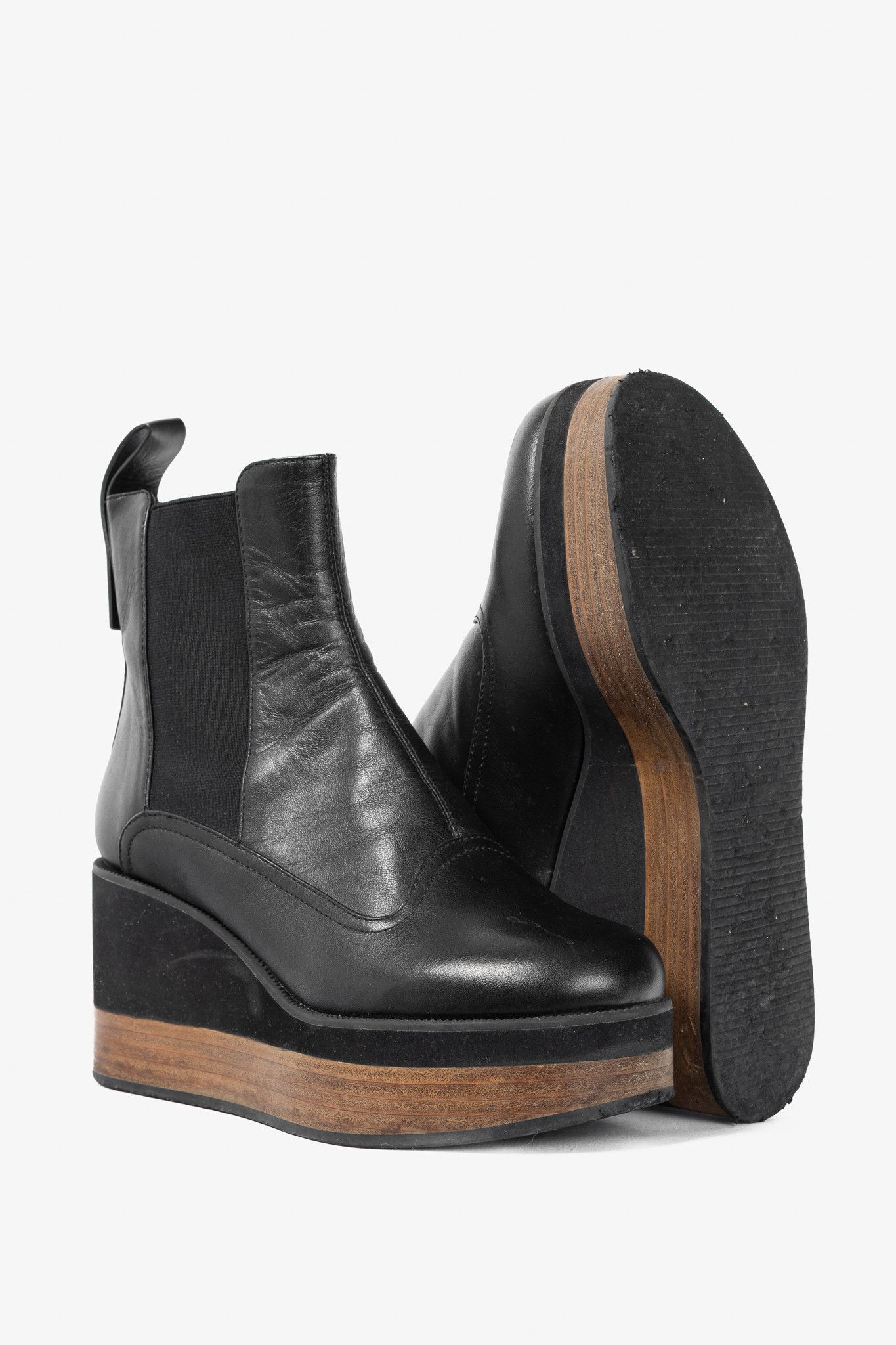 Jil Sander Jil Sander Navy Black Leather Chelsea Wedge Boots Size US 7.5 / IT 37.5 - 4 Thumbnail