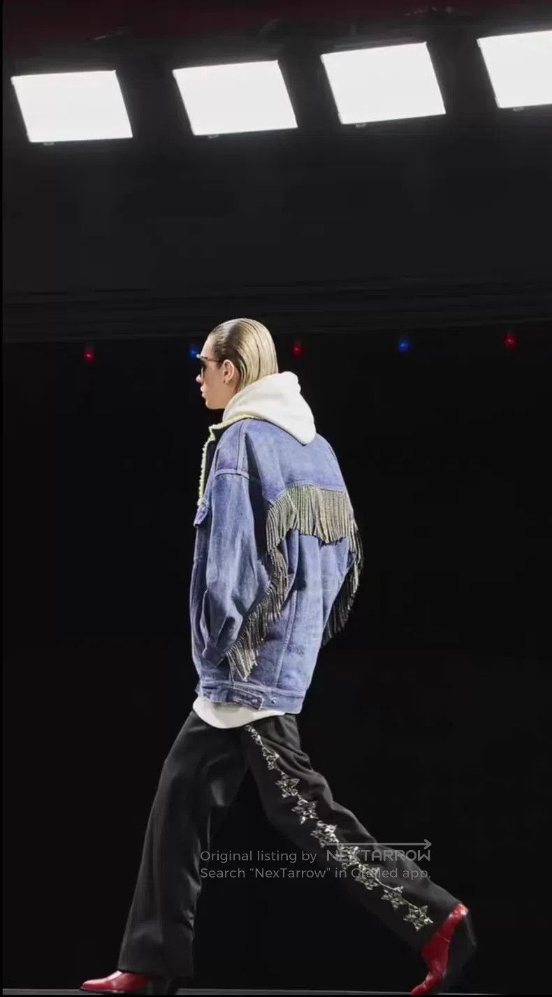 Celine Celine Sheepskin Back Diamond Studs Fringe Denim Jacket i Size US XL / EU 56 / 4 - 6 Thumbnail