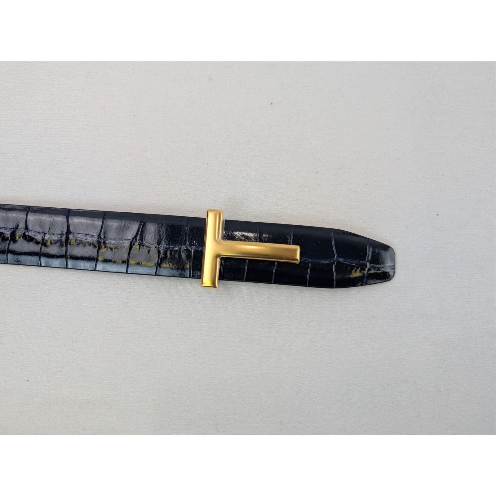 Tom Ford o1rshd1 Size: 95 / T Icon Crocodile-Effect Belt in Navy Blue Size 38 - 7 Thumbnail