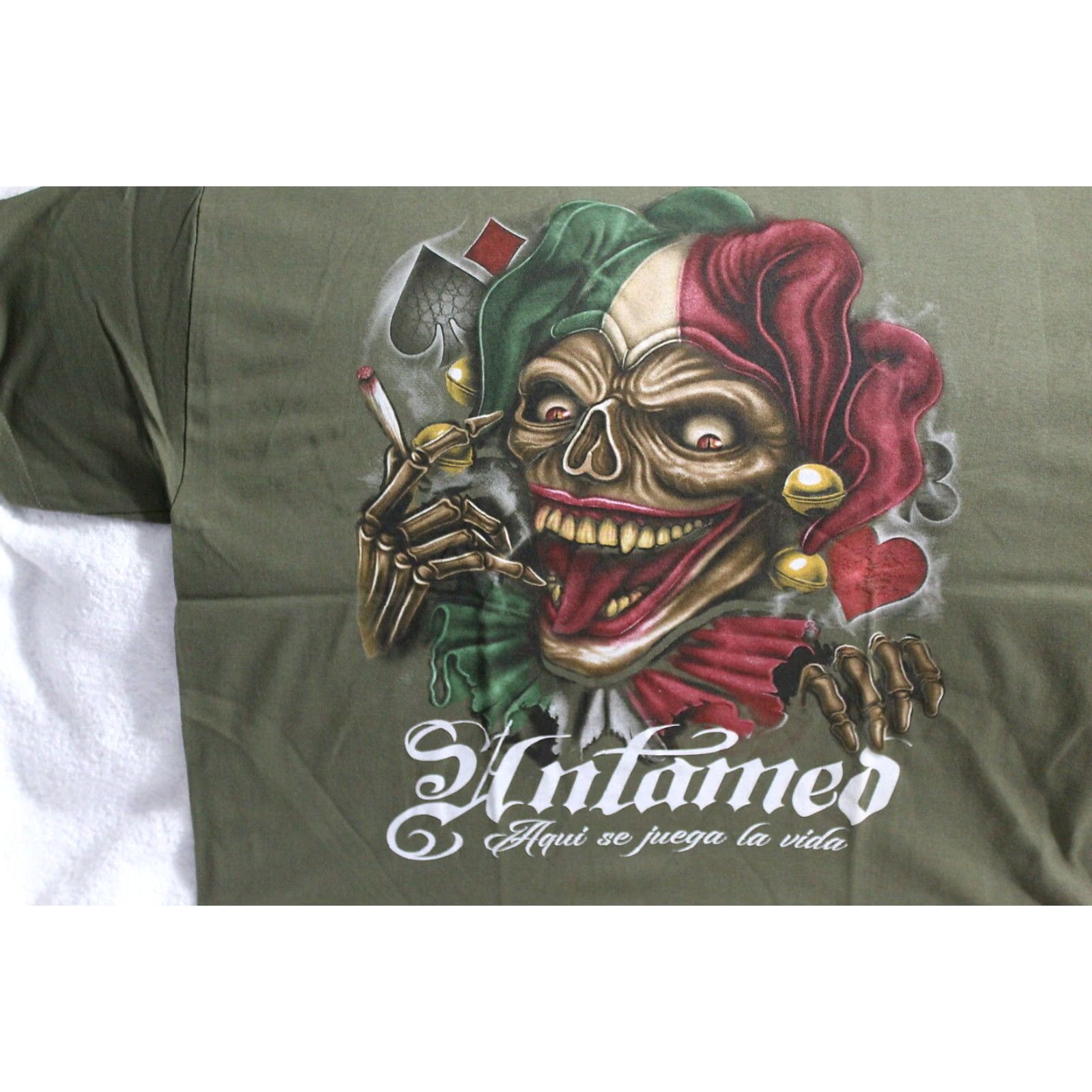 Vintage VINTAGE ALSTYLE Graphic T-Shirt Men XL Olive Green Joker Skull Smoking Untamed 90s Size US XL / EU 56 / 4 - 2 Thumbnail