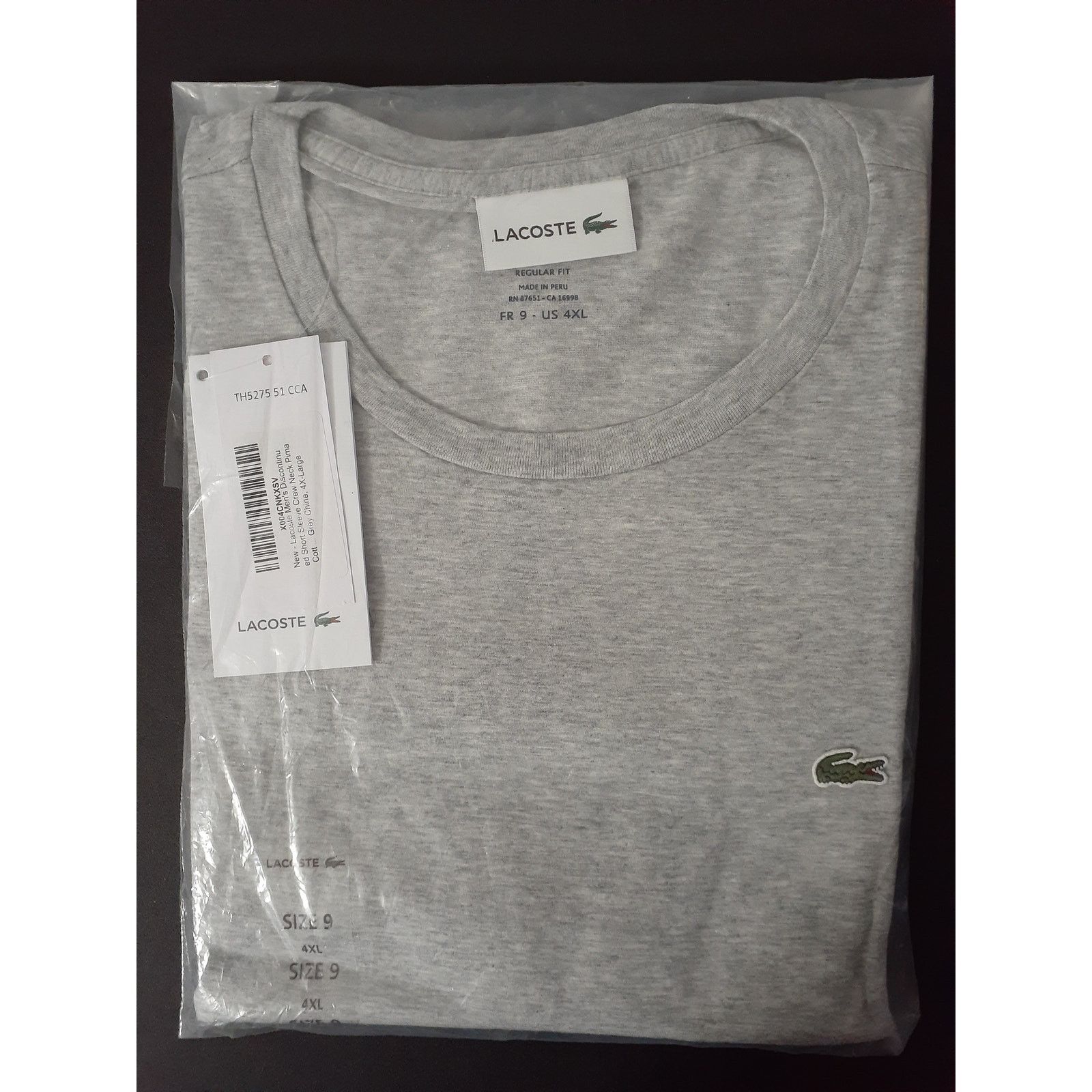 Lacoste Lacoste Men's Short Sleeve Jersey Pino T-Shirt Grey 4XL Size US XXL / EU 58 / 5 - 3 Thumbnail