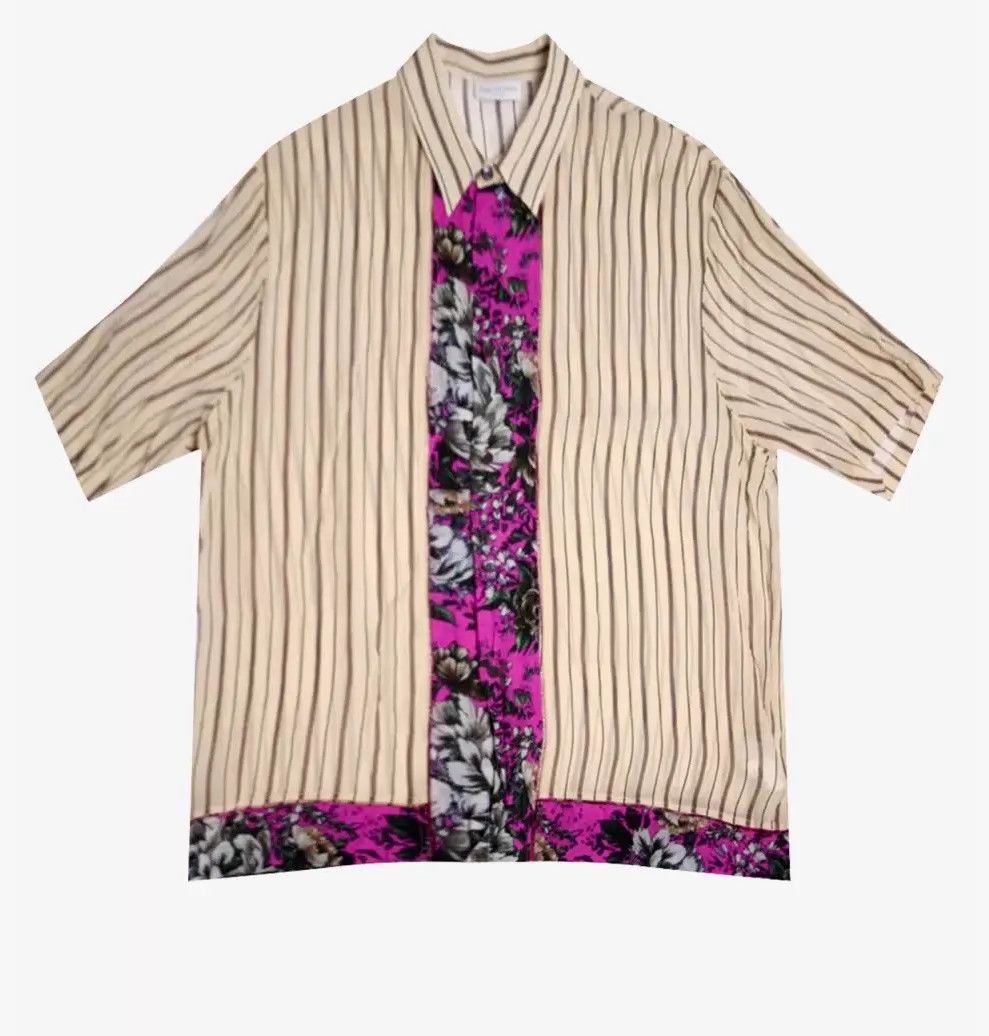 Dries Van Noten Striped & Floral Panel Short Sleeve Button-Up Shirt Size US S / EU 44-46 / 1 - 1 Thumbnail